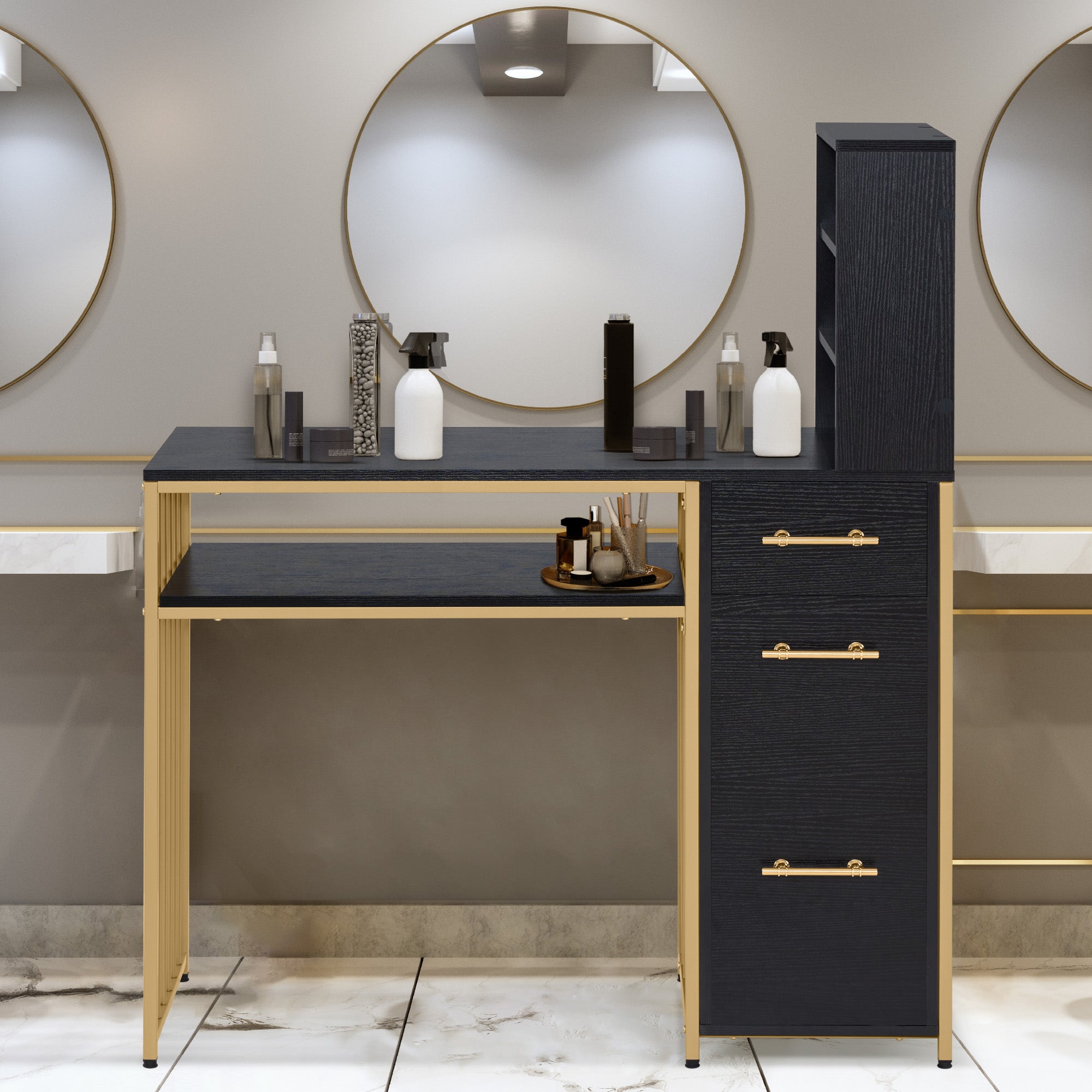 Bureau met 3 lades, Nageltafel van hout & metaal, Kaptafel & Computertafel – foto 16
