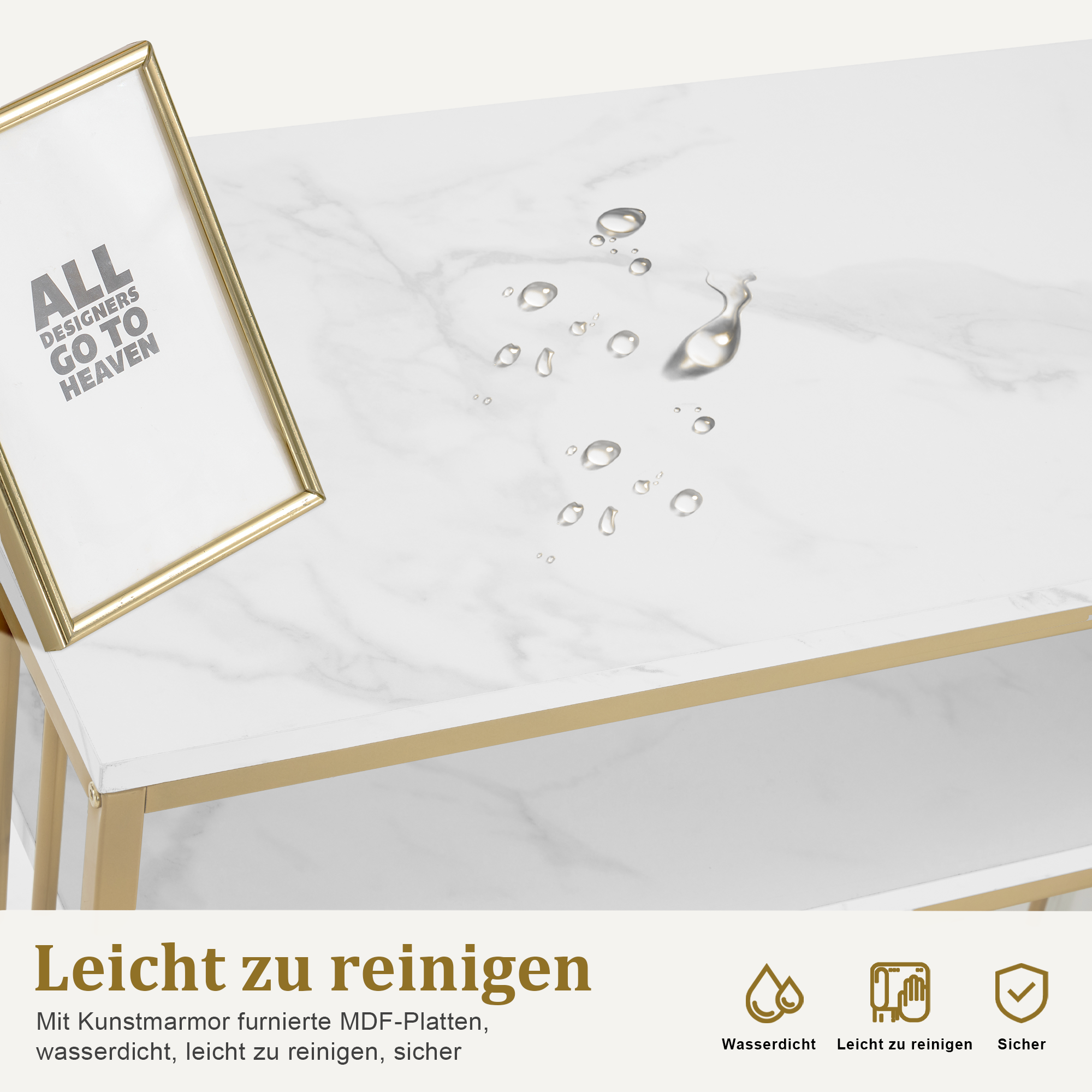 Bureau met 3 lades, Nageltafel van hout & metaal, Kaptafel & Computertafel – foto 7