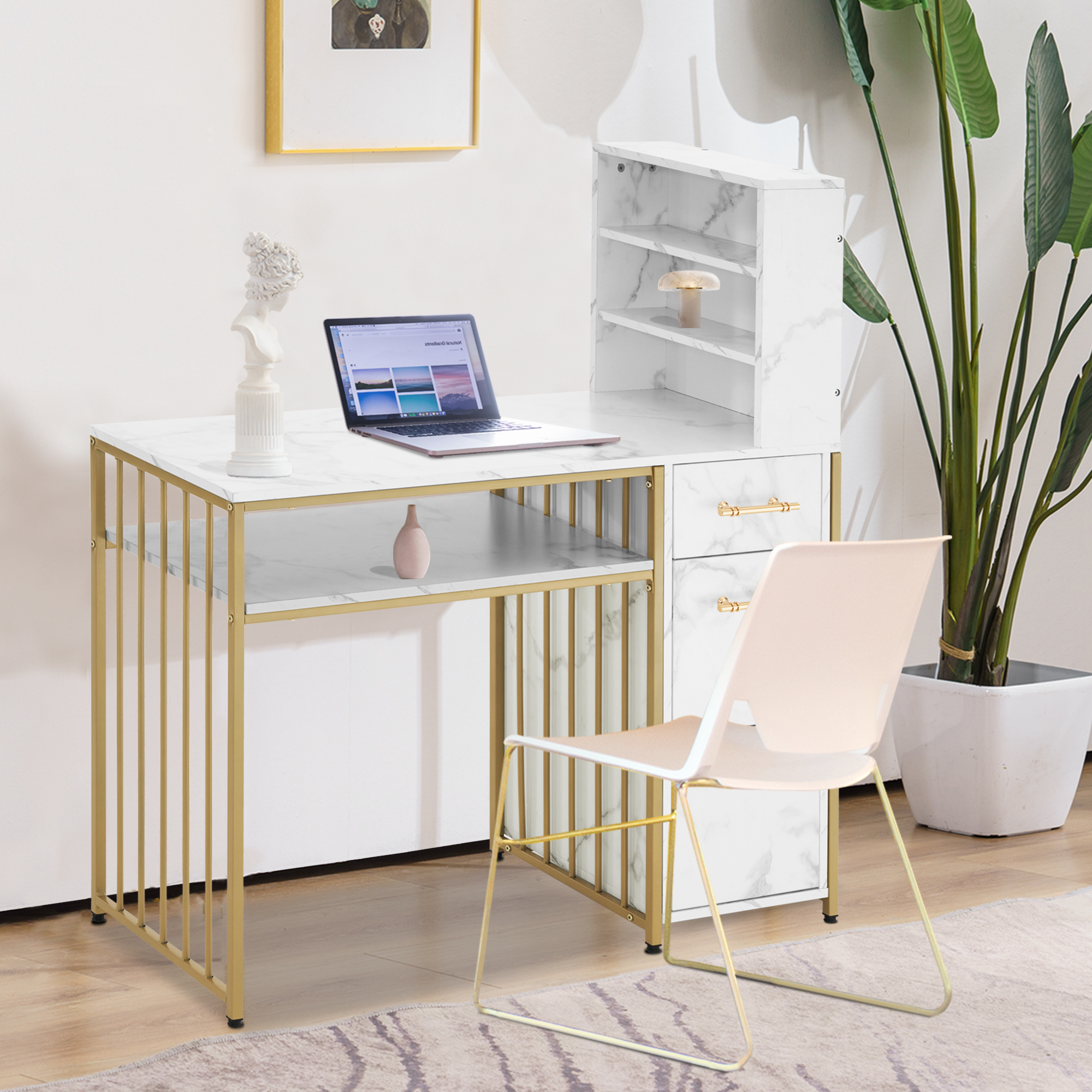 Bureau met 3 lades, Nageltafel van hout & metaal, Kaptafel & Computertafel – foto 8
