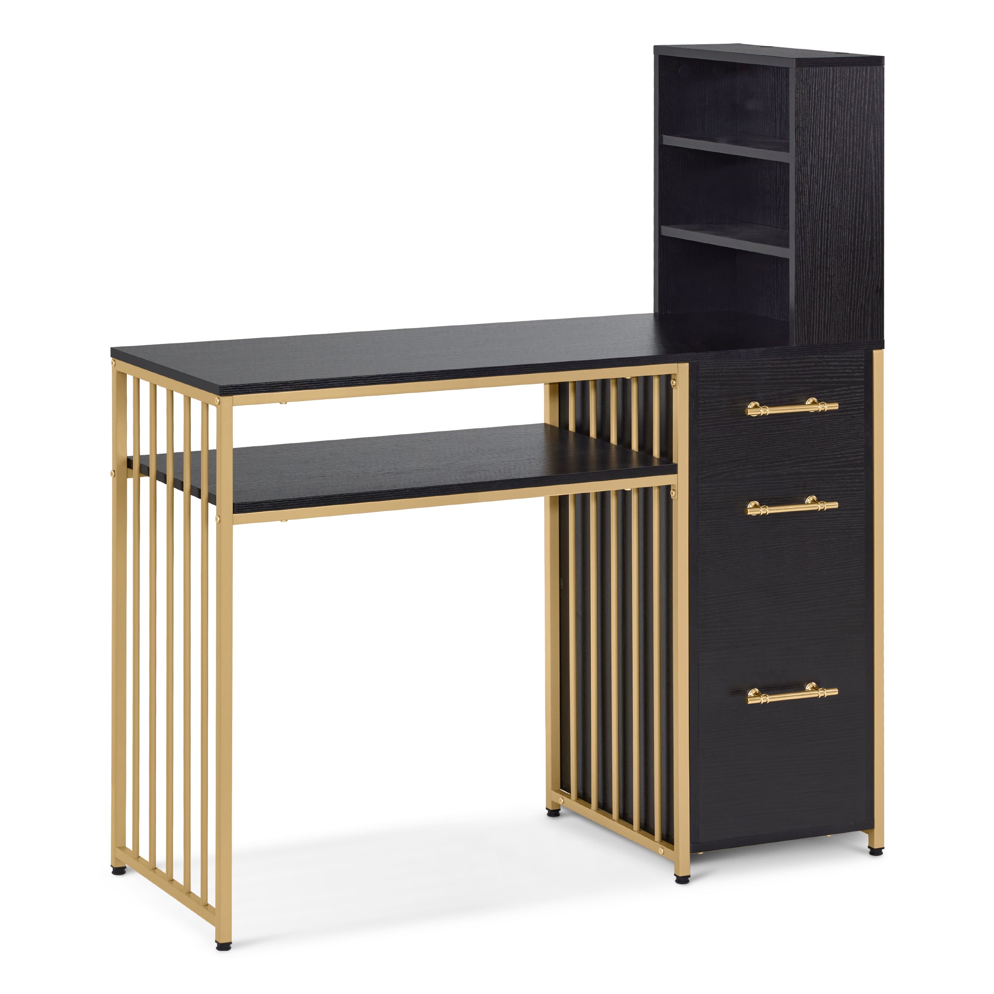 Bureau met 3 lades, Nageltafel van hout & metaal, Kaptafel & Computertafel – foto 9