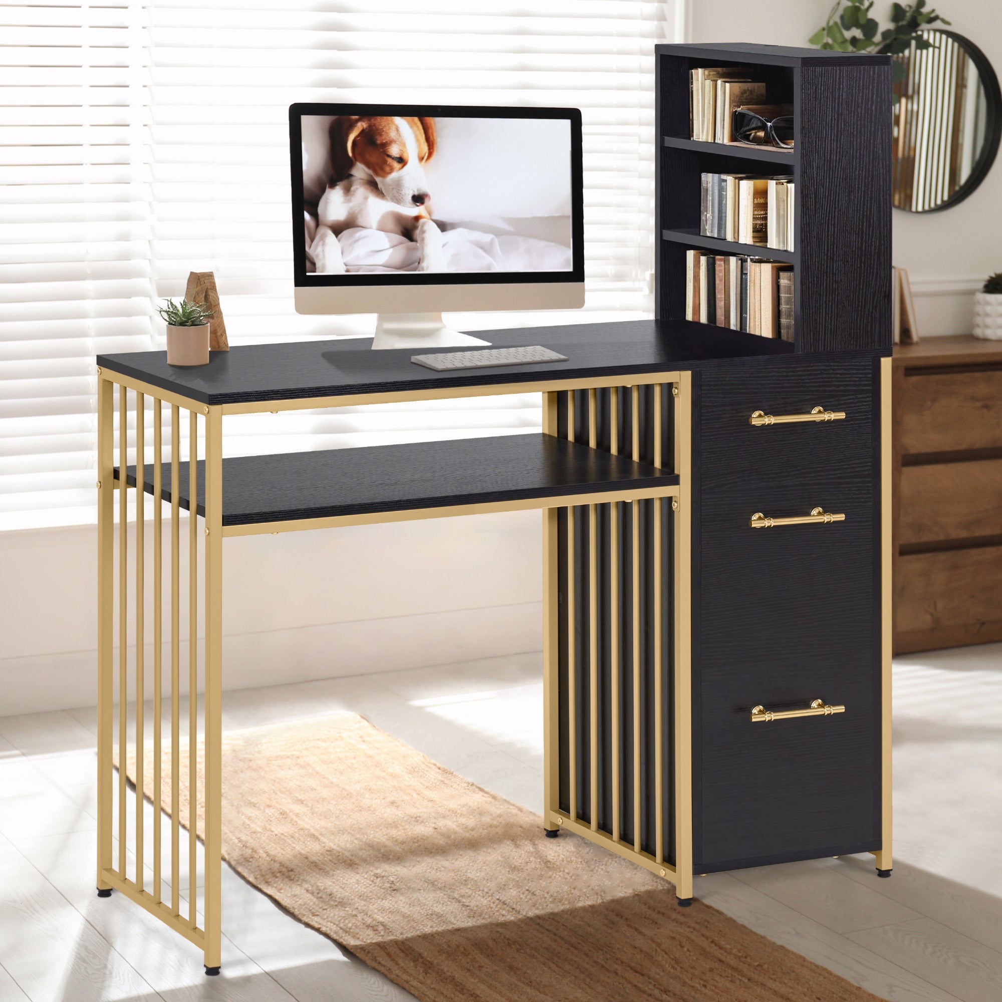 Bureau met 3 lades, Nageltafel van hout & metaal, Kaptafel & Computertafel – foto 10
