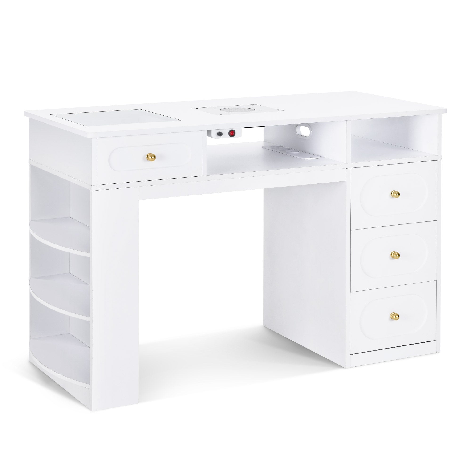 Nageltafel met 4 lades, plank, glasplaat, afzuiging en 2 stofzakken (wit) – foto 1