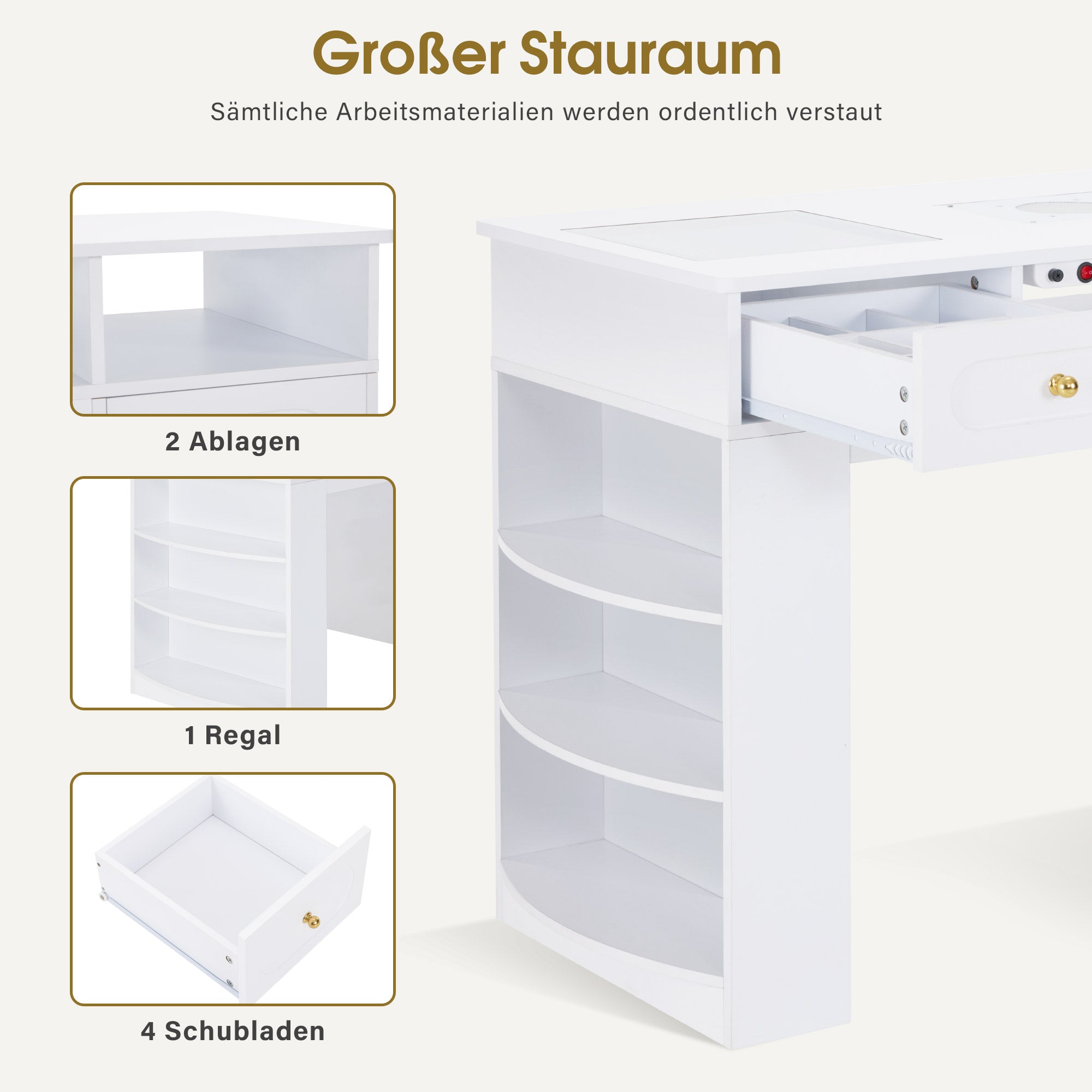 Nageltafel met 4 lades, plank, glasplaat, afzuiging en 2 stofzakken (wit) – foto 5