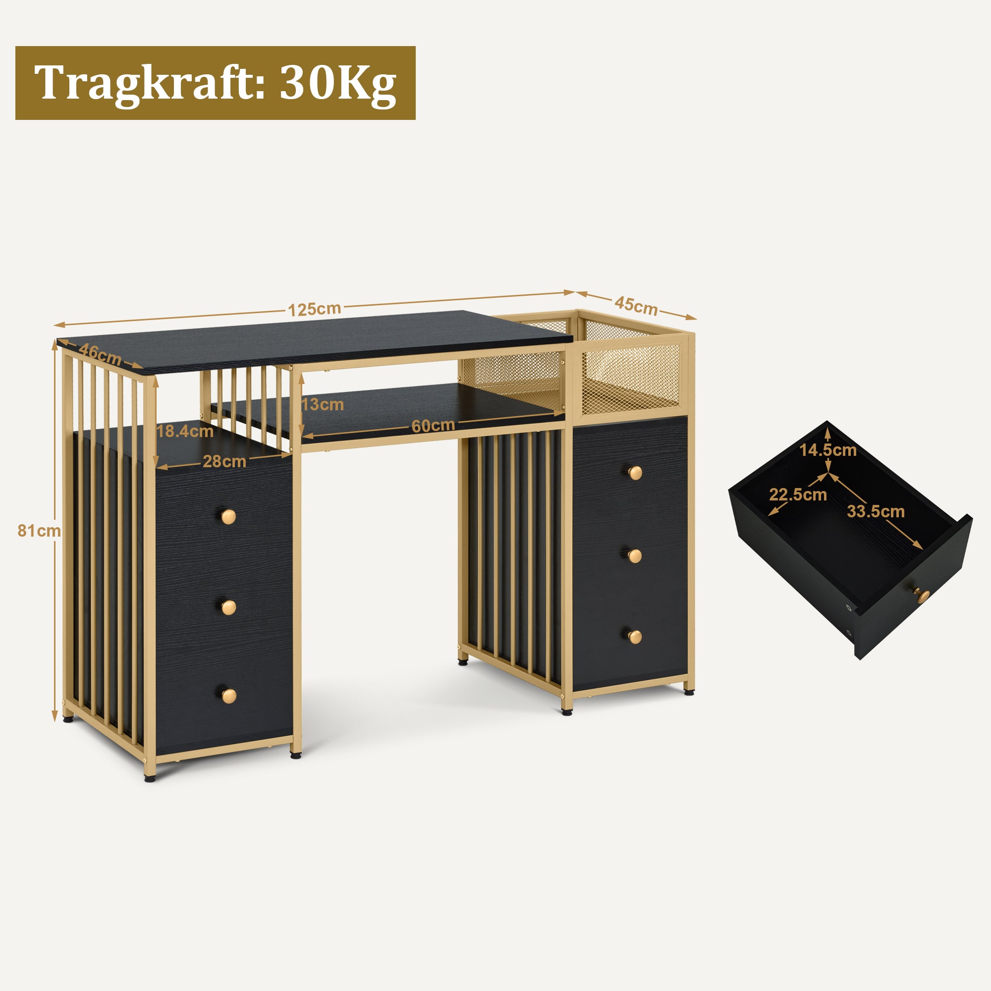 Bureau met 6 lades, Nageltafel van hout & metaal, Kaptafel & Opbergtafel – foto 11
