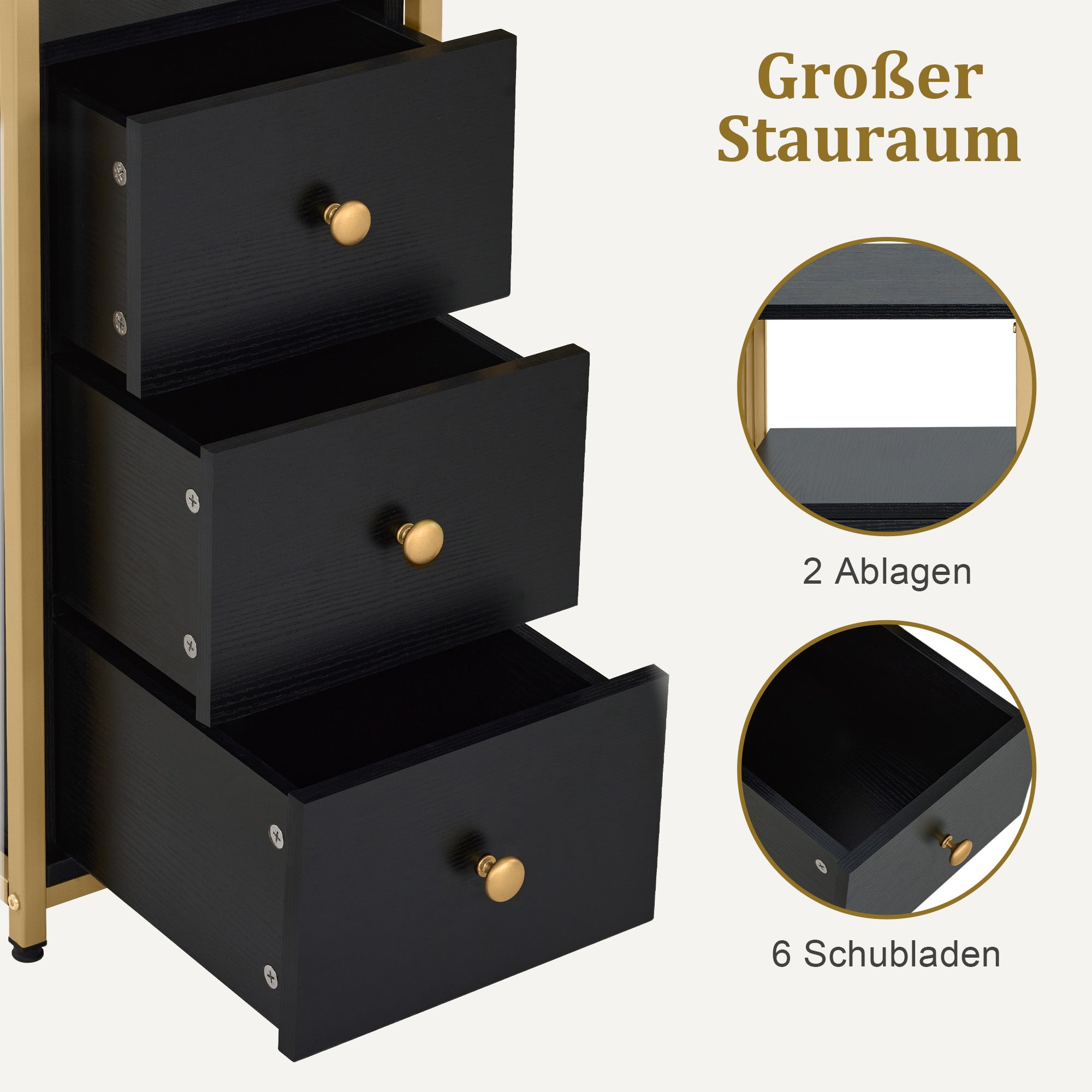 Bureau met 6 lades, Nageltafel van hout & metaal, Kaptafel & Opbergtafel – foto 13