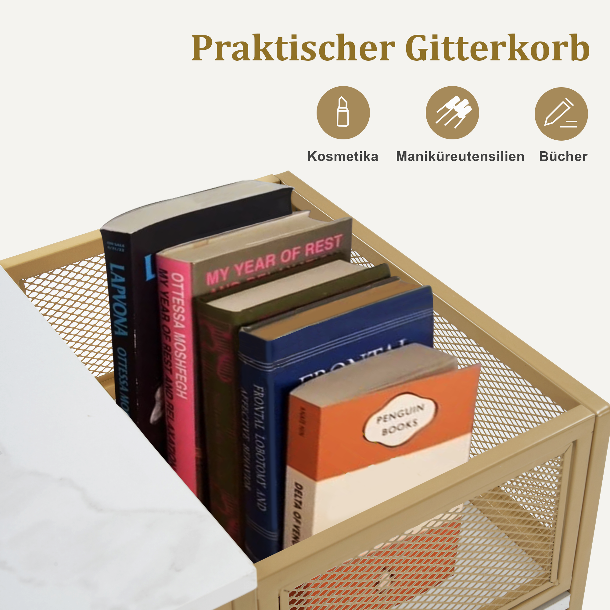 Bureau met 6 lades, Nageltafel van hout & metaal, Kaptafel & Opbergtafel – foto 4