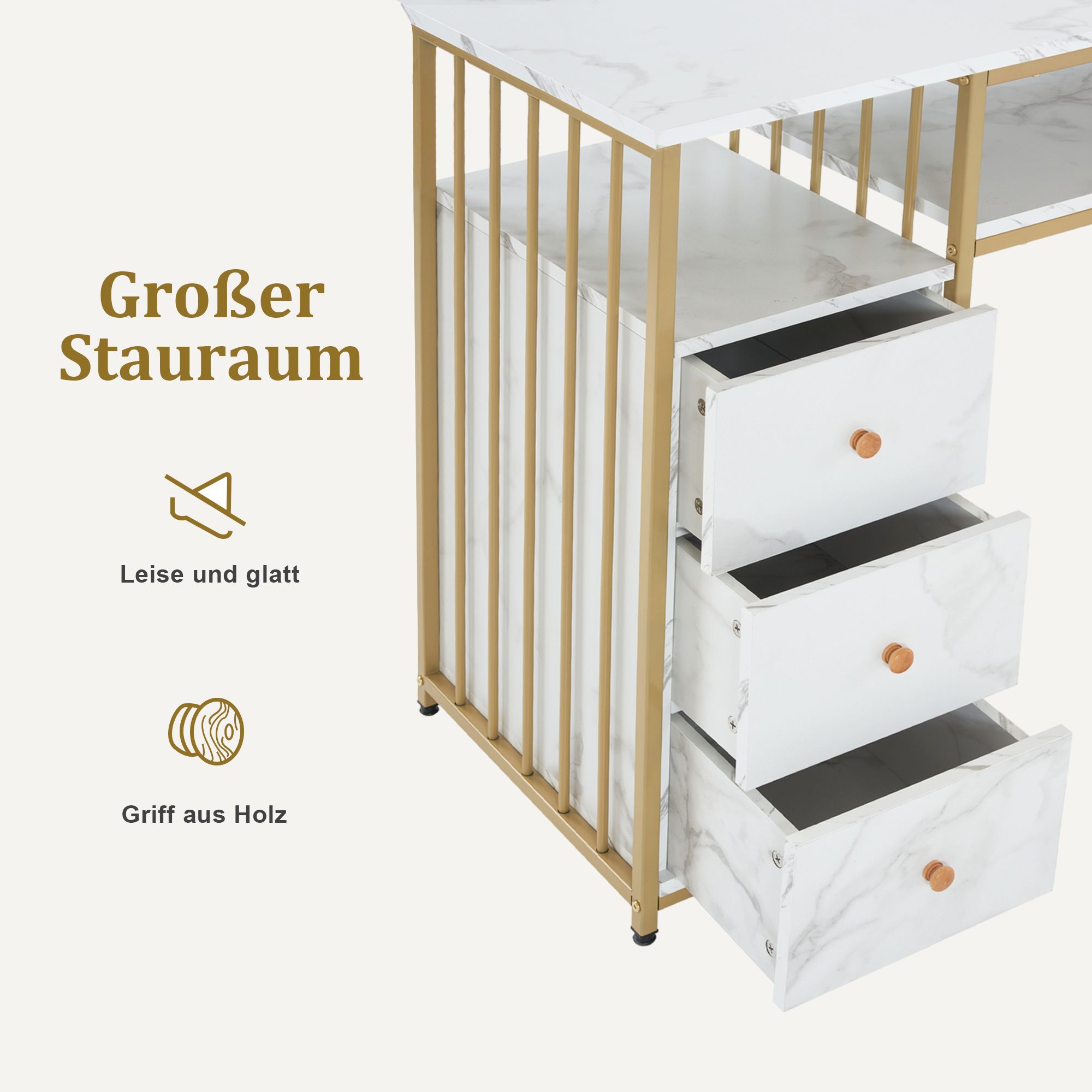 Bureau met 6 lades, Nageltafel van hout & metaal, Kaptafel & Opbergtafel – foto 5