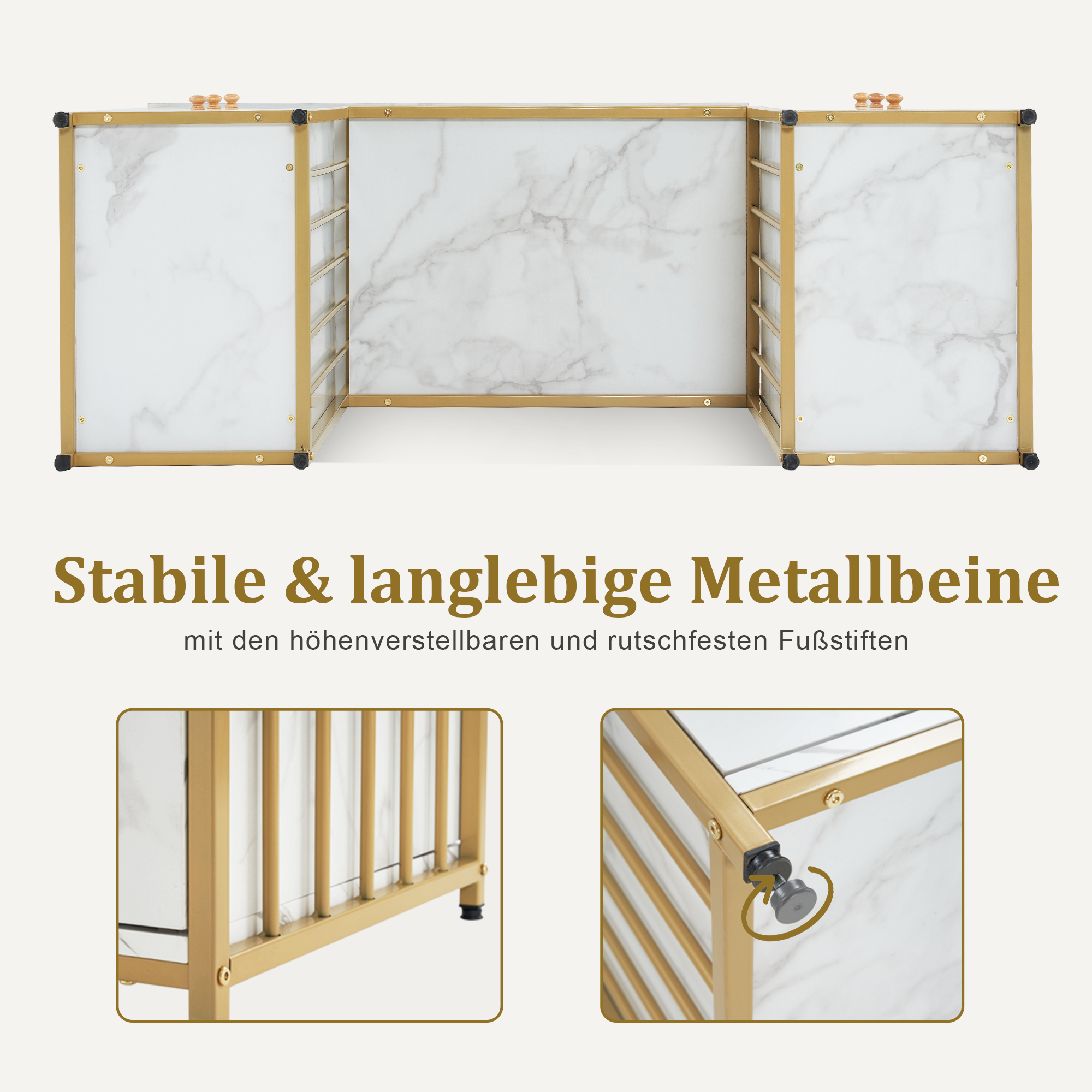 Bureau met 6 lades, Nageltafel van hout & metaal, Kaptafel & Opbergtafel – foto 6