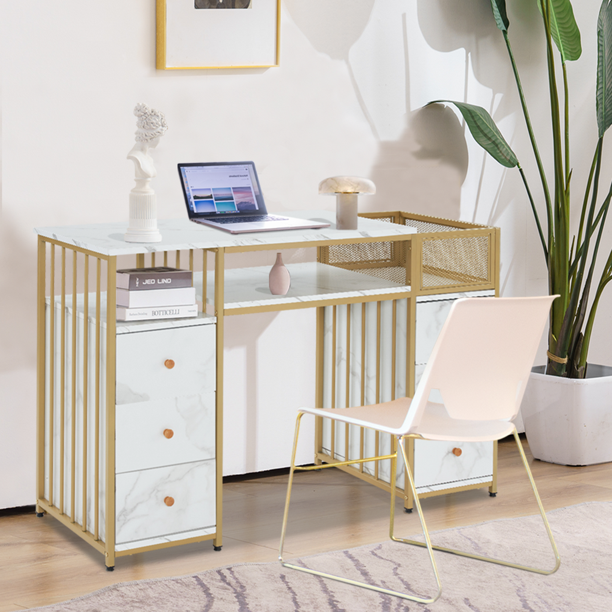 Bureau met 6 lades, Nageltafel van hout & metaal, Kaptafel & Opbergtafel – foto 8