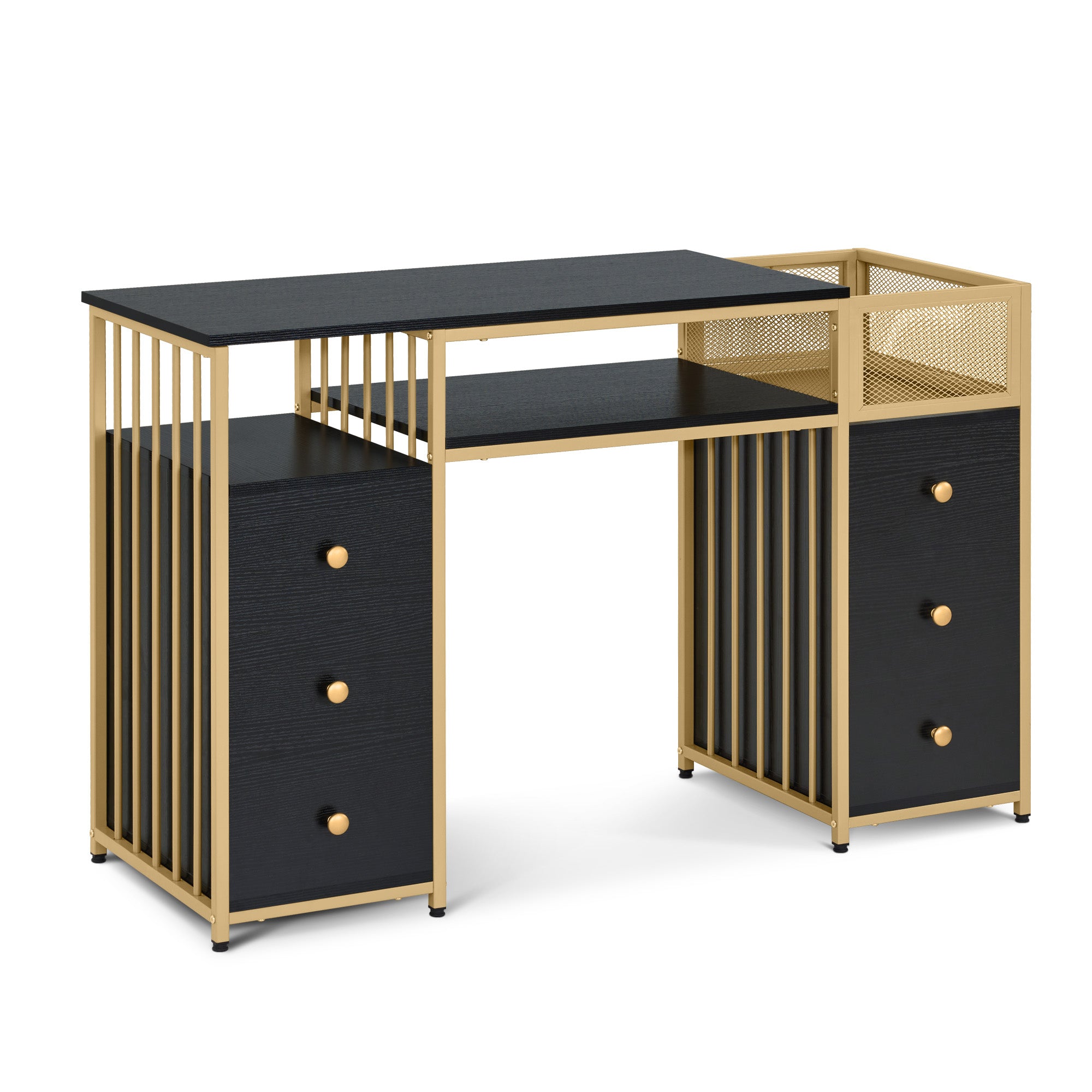 Bureau met 6 lades, Nageltafel van hout & metaal, Kaptafel & Opbergtafel – foto 9