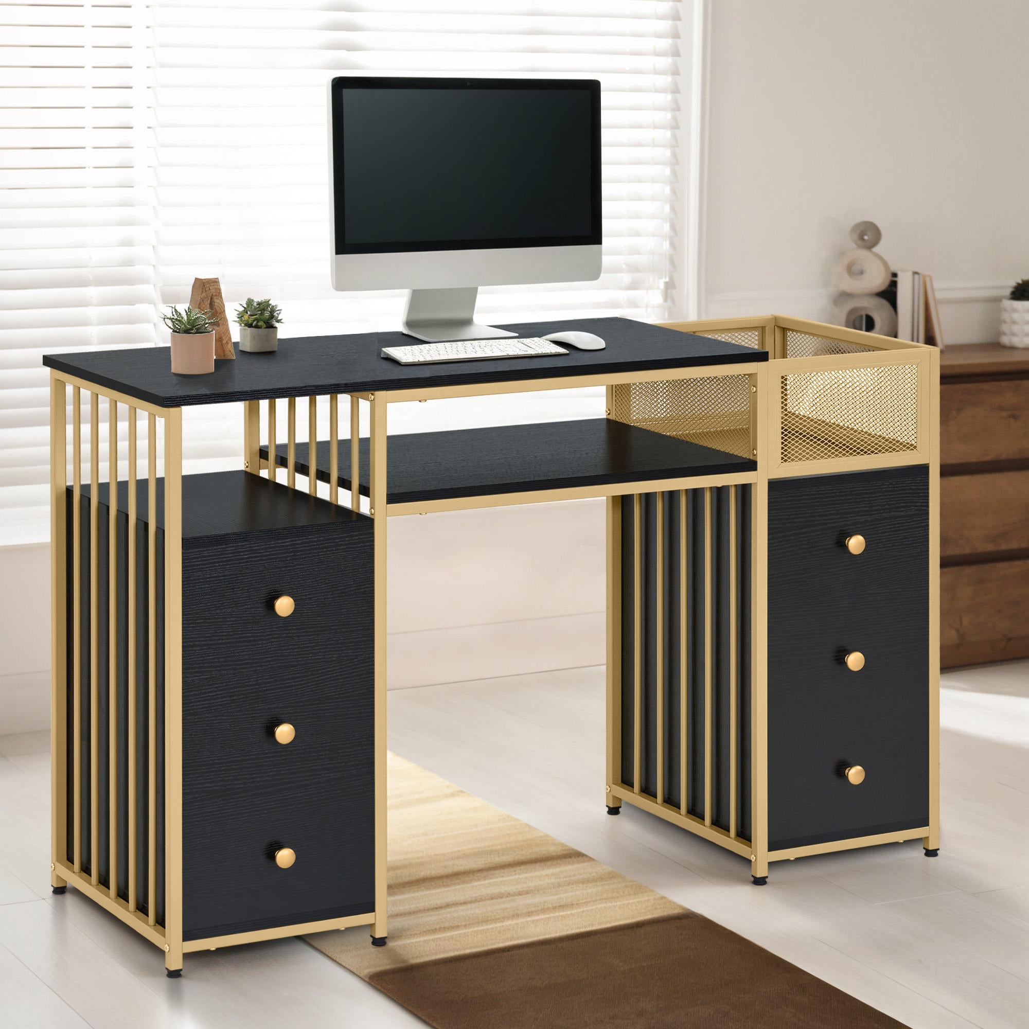 Bureau met 6 lades, Nageltafel van hout & metaal, Kaptafel & Opbergtafel – foto 10