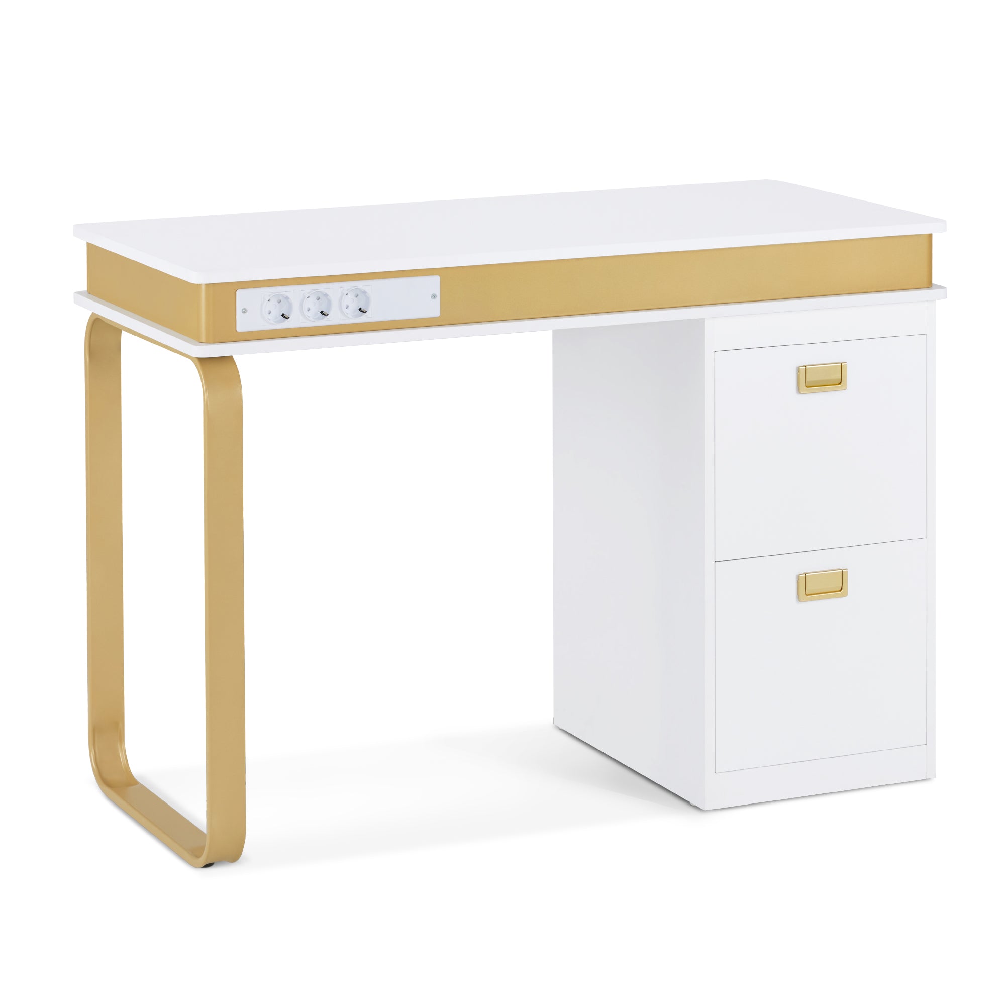 Nageltafel met Lades, 3 Stopcontacten, Wit-Goud, 50x110x80,5cm – foto 1