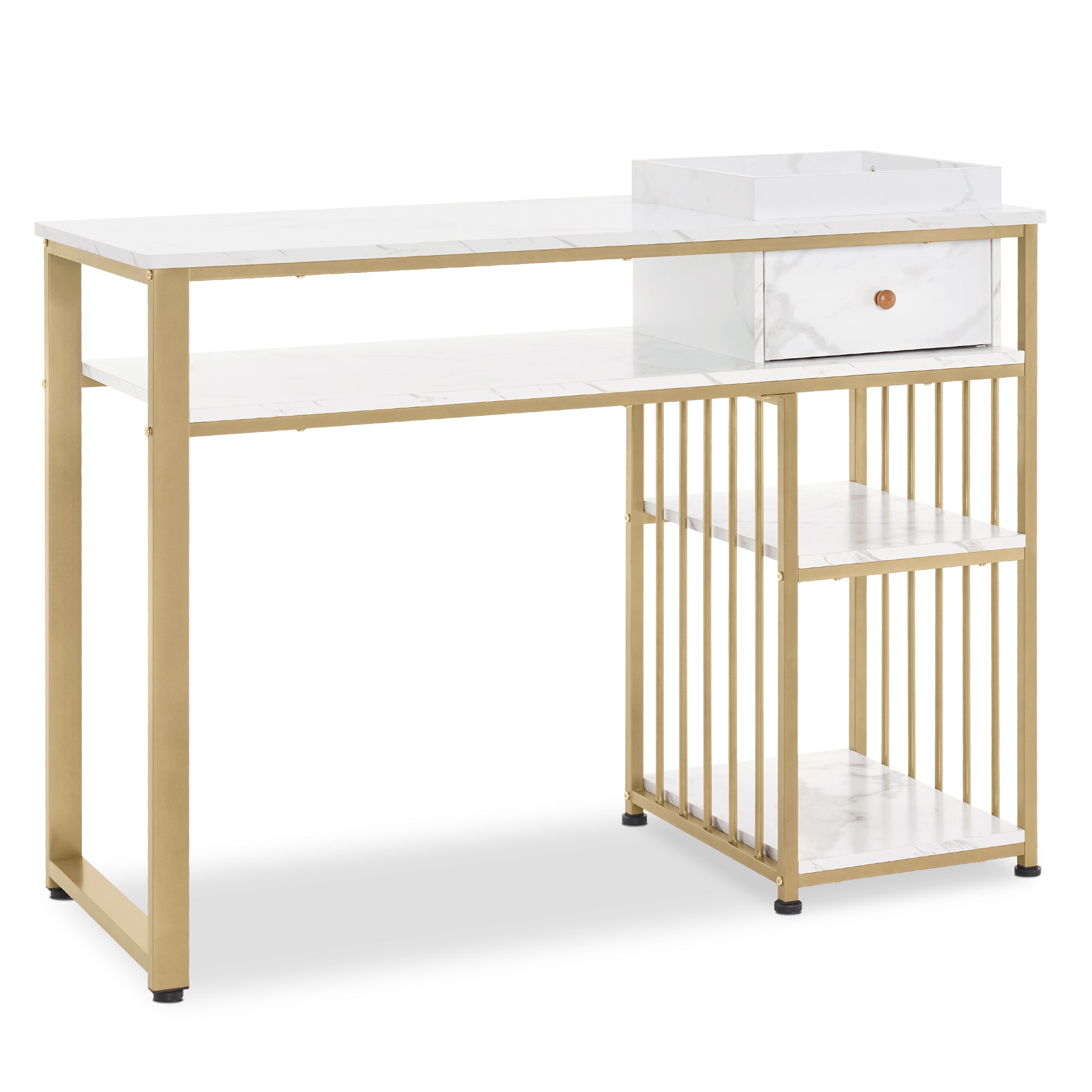 Bureau met lade & plank, Manicuretafel, Wit Marmer/Goud, 45x110x80.5cm – foto 1
