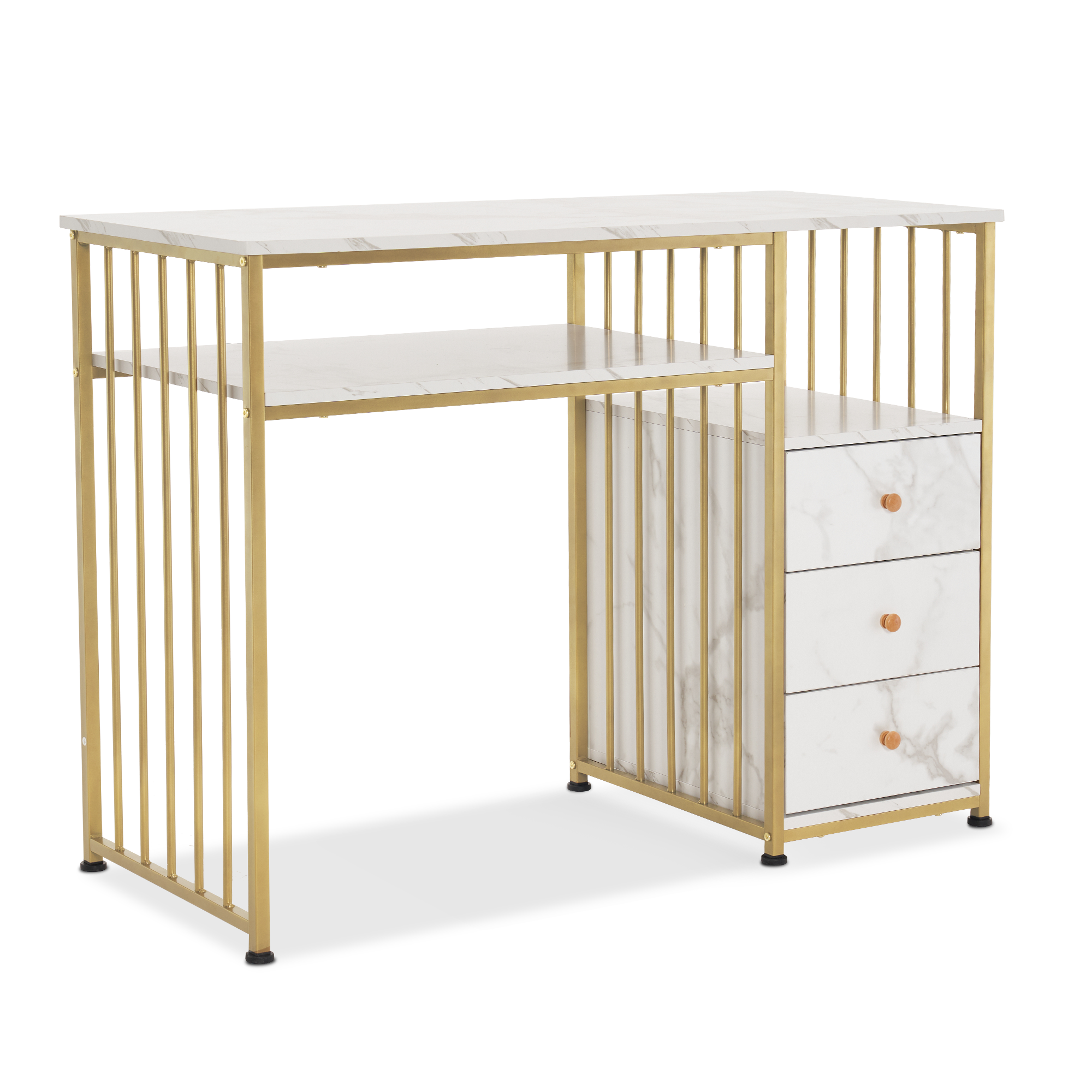 Bureau met lades, kaptafel zonder spiegel, nageltafel, hout met metalen frame – foto 1