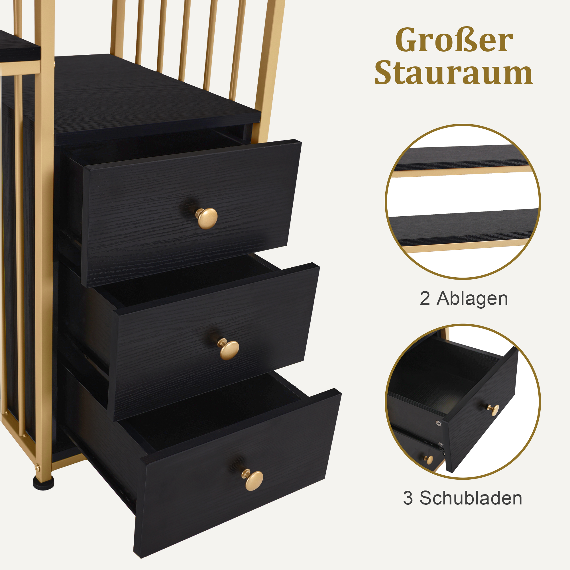 Bureau met lades, kaptafel zonder spiegel, nageltafel, hout met metalen frame – foto 13