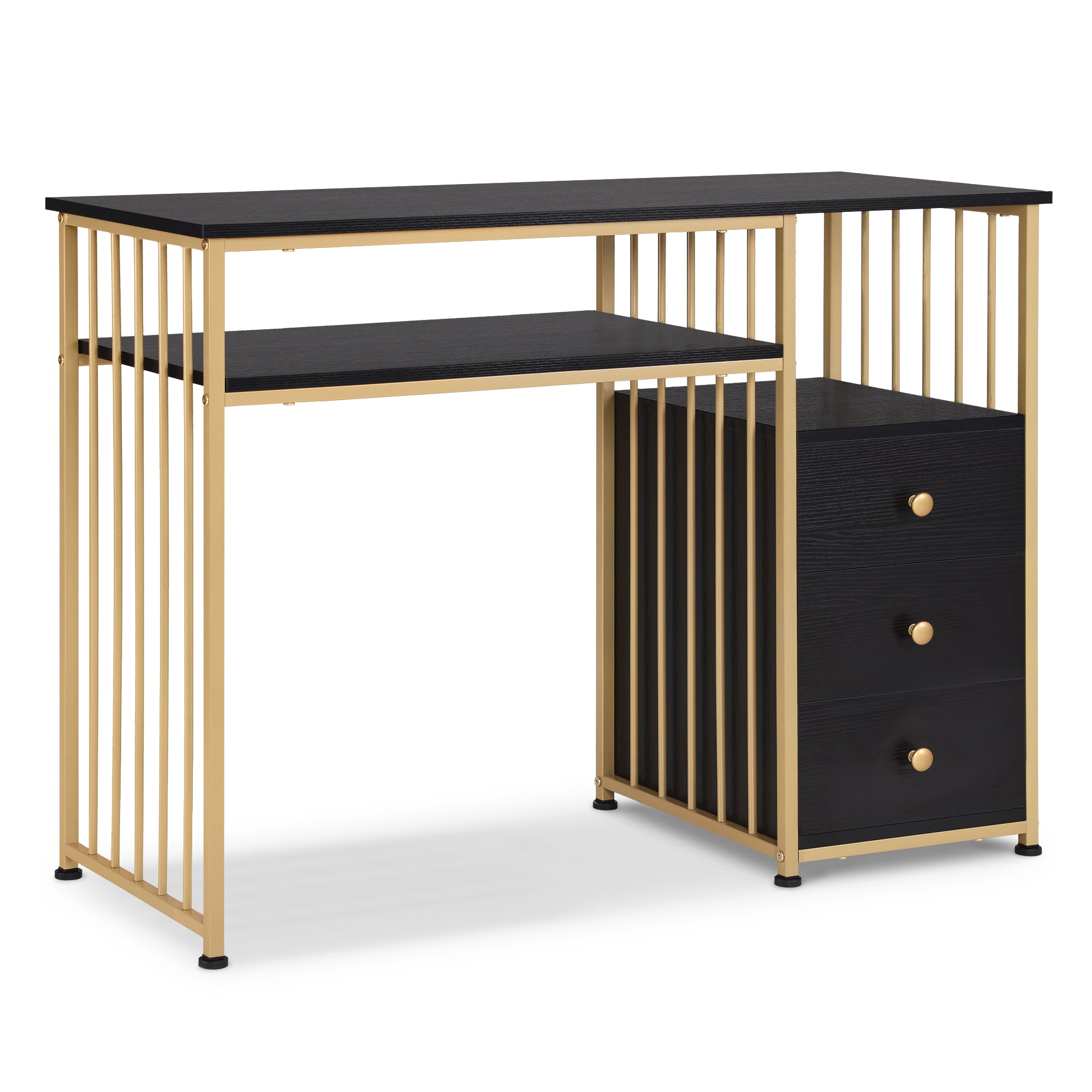 Bureau met lades, kaptafel zonder spiegel, nageltafel, hout met metalen frame – foto 8