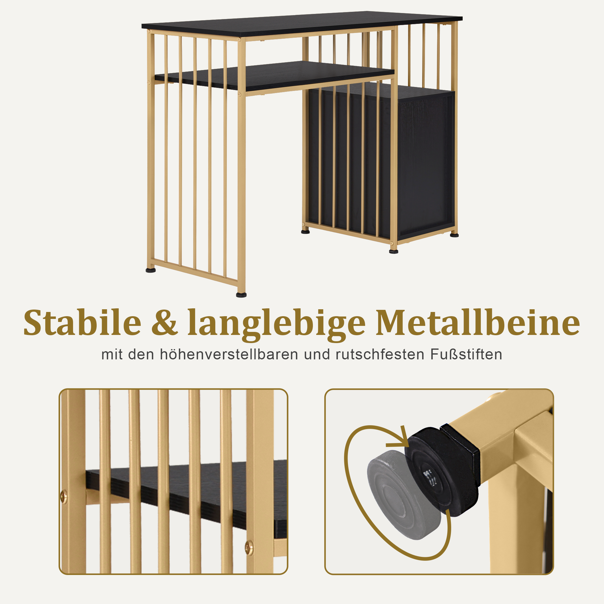 Bureau met lades, kaptafel zonder spiegel, nageltafel, hout met metalen frame – foto 10