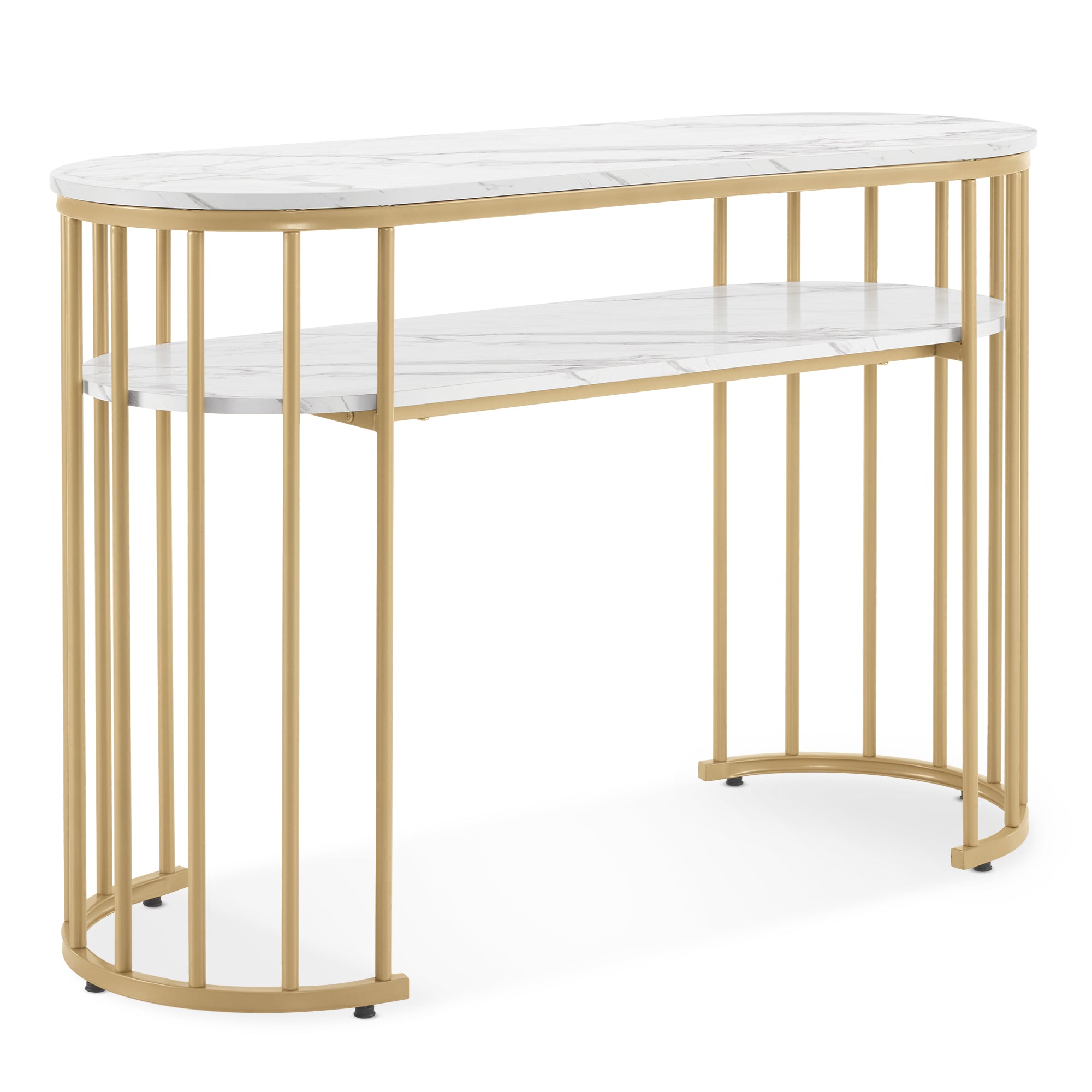Bureau zonder lades, Manicuretafel, Wit Marmer/Goud, 45x114x78cm – foto 1