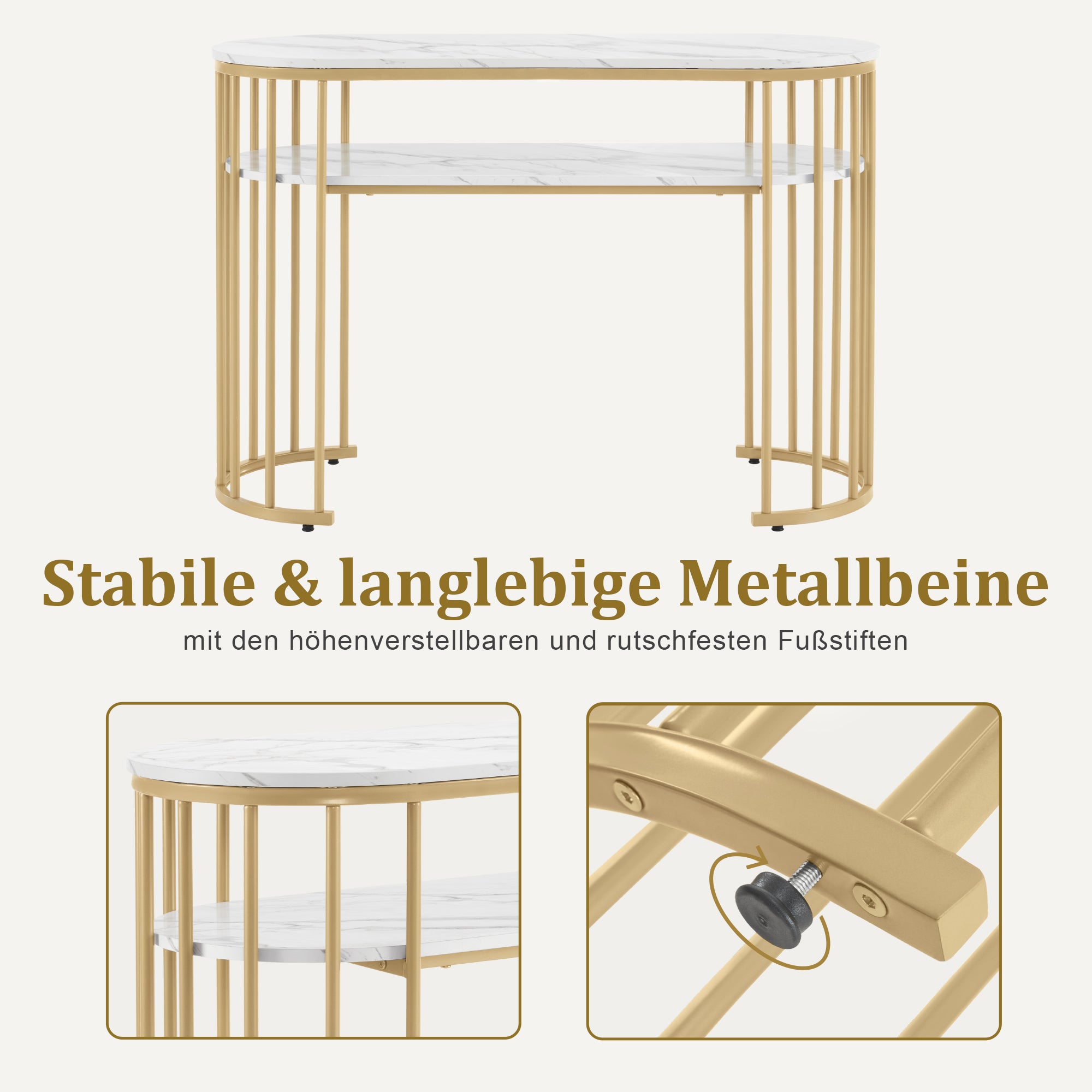 Bureau zonder lades, Manicuretafel, Wit Marmer/Goud, 45x114x78cm – foto 6