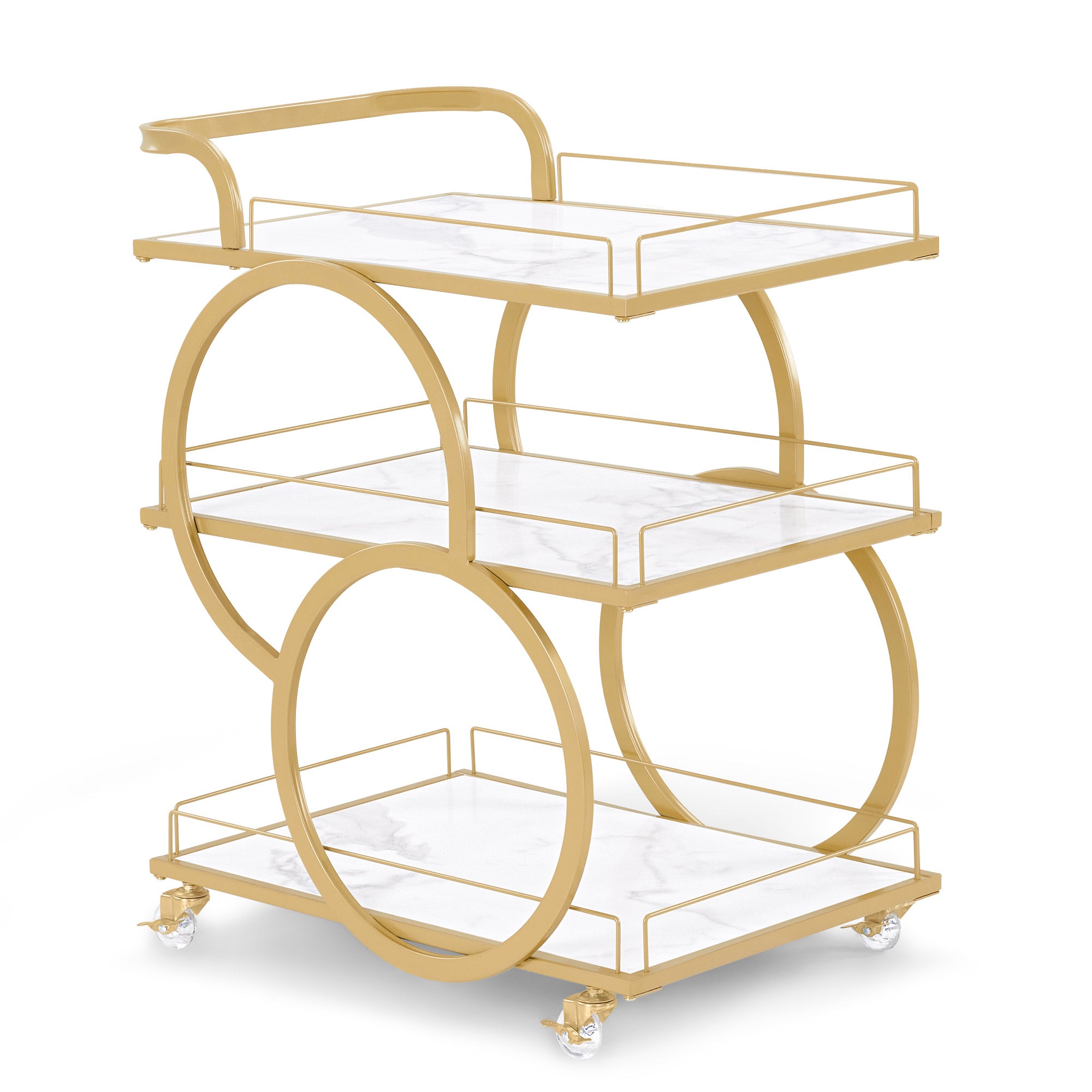 Serveerwagen op Wielen, Wit-Goud, 3 Niveaus, Keuken/Bad/Woon, 65x43x70cm – foto 1