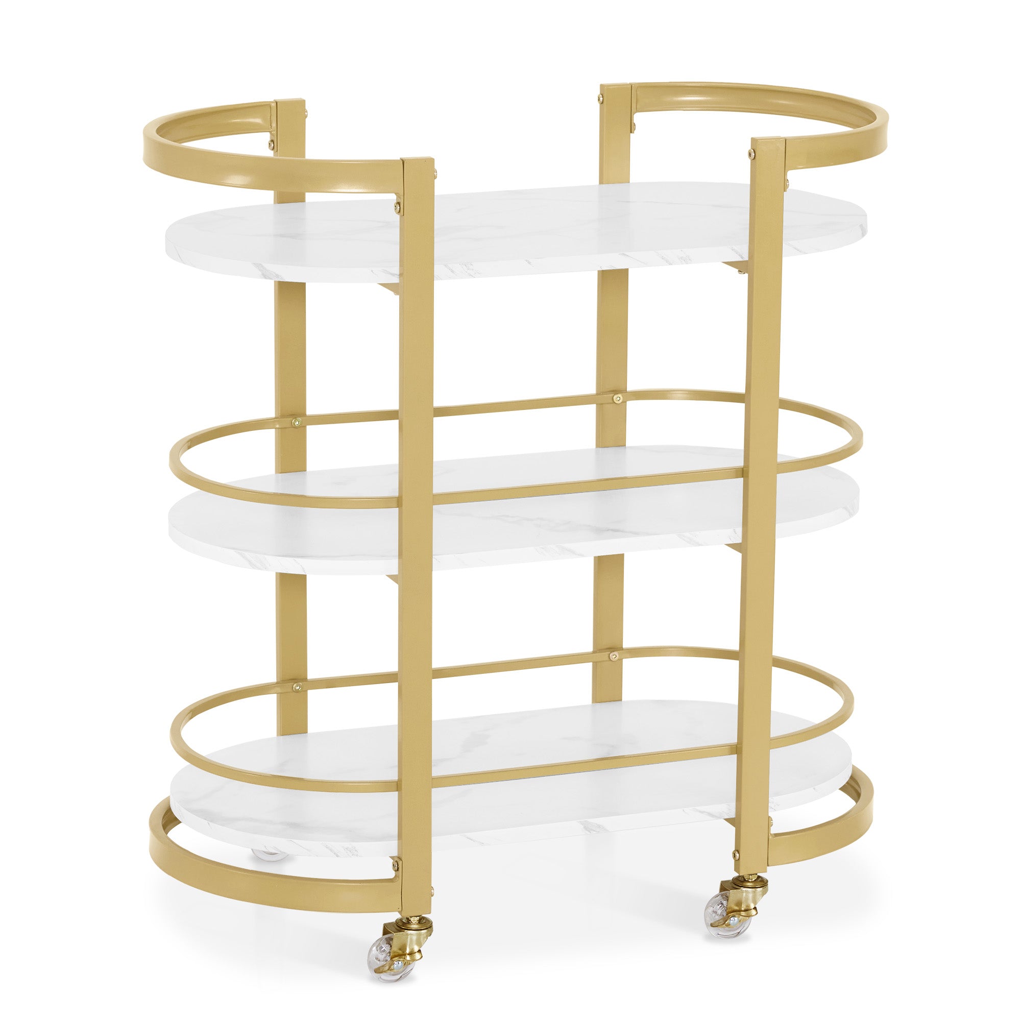 Serveerwagen met wielen, Barwagen Metaal Wit-Goud, 3 niveaus, 40x75.5x80 – foto 1