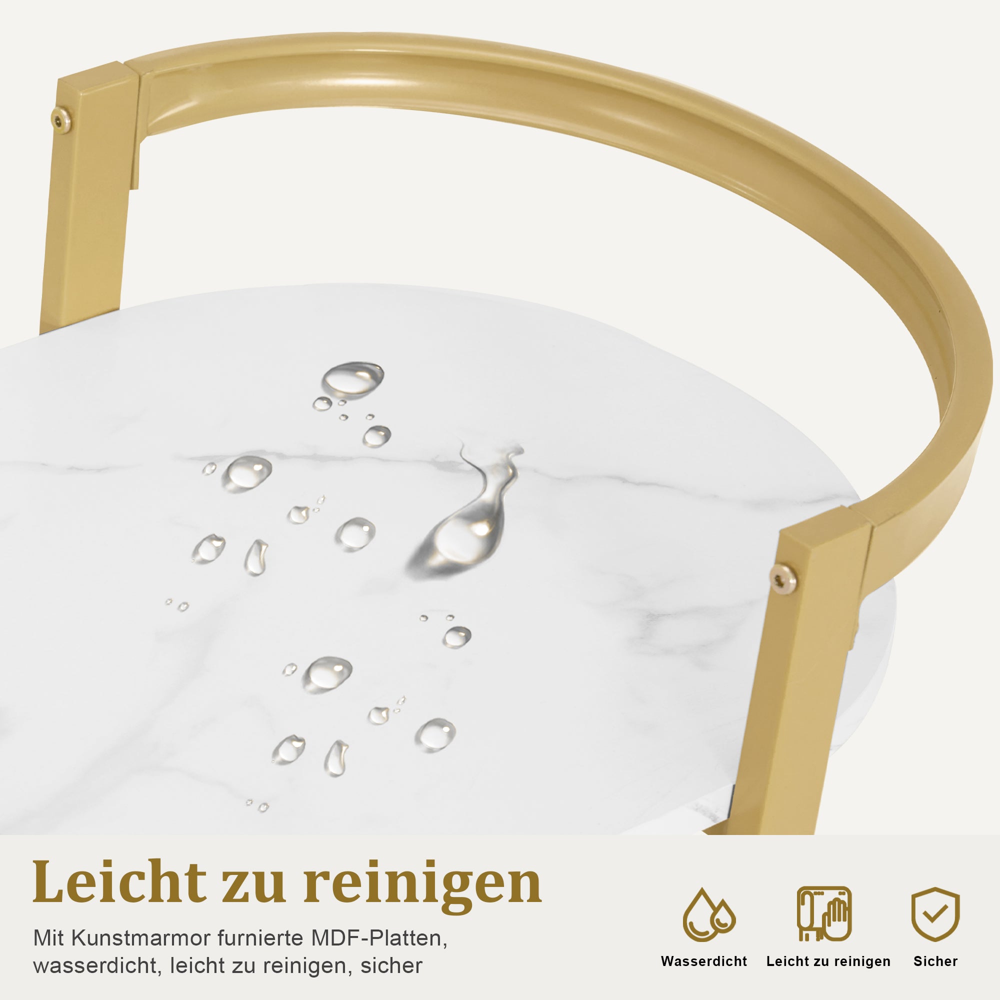Serveerwagen met wielen, Barwagen Metaal Wit-Goud, 3 niveaus, 40x75.5x80 – foto 6