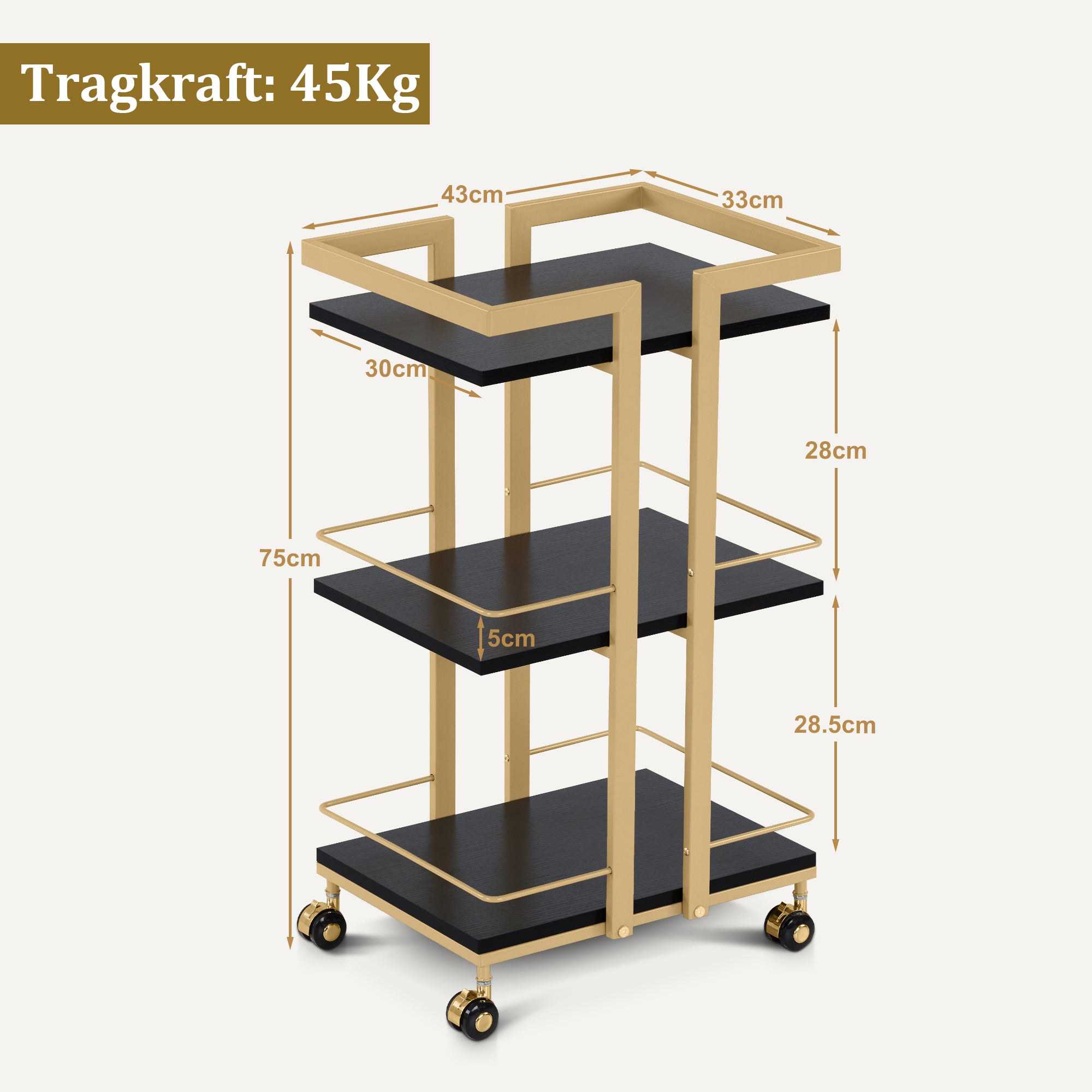Serveerwagen met wielen, Keukenwagen Barwagen, metalen frame, 3 niveaus – foto 11