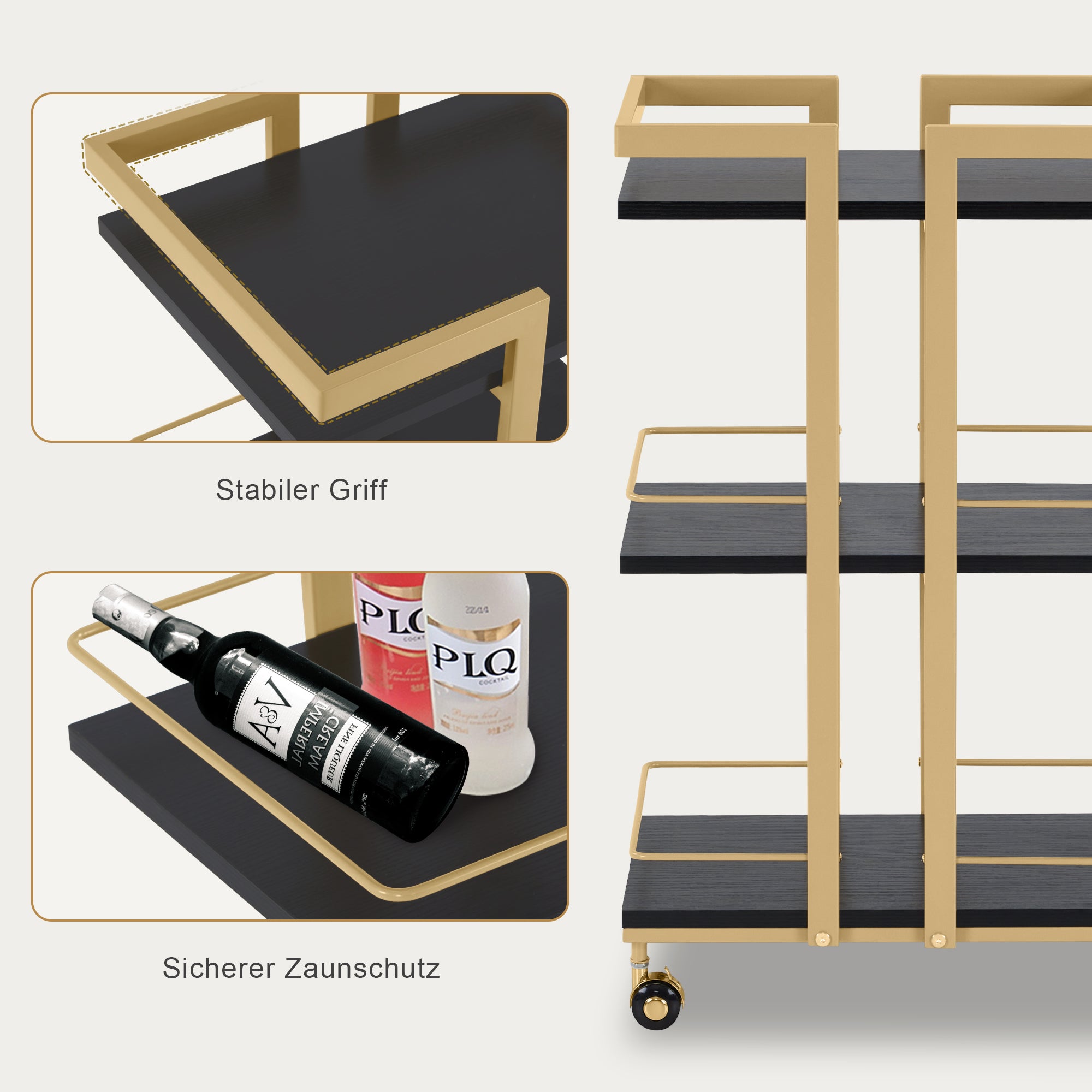 Serveerwagen met wielen, Keukenwagen Barwagen, metalen frame, 3 niveaus – foto 14