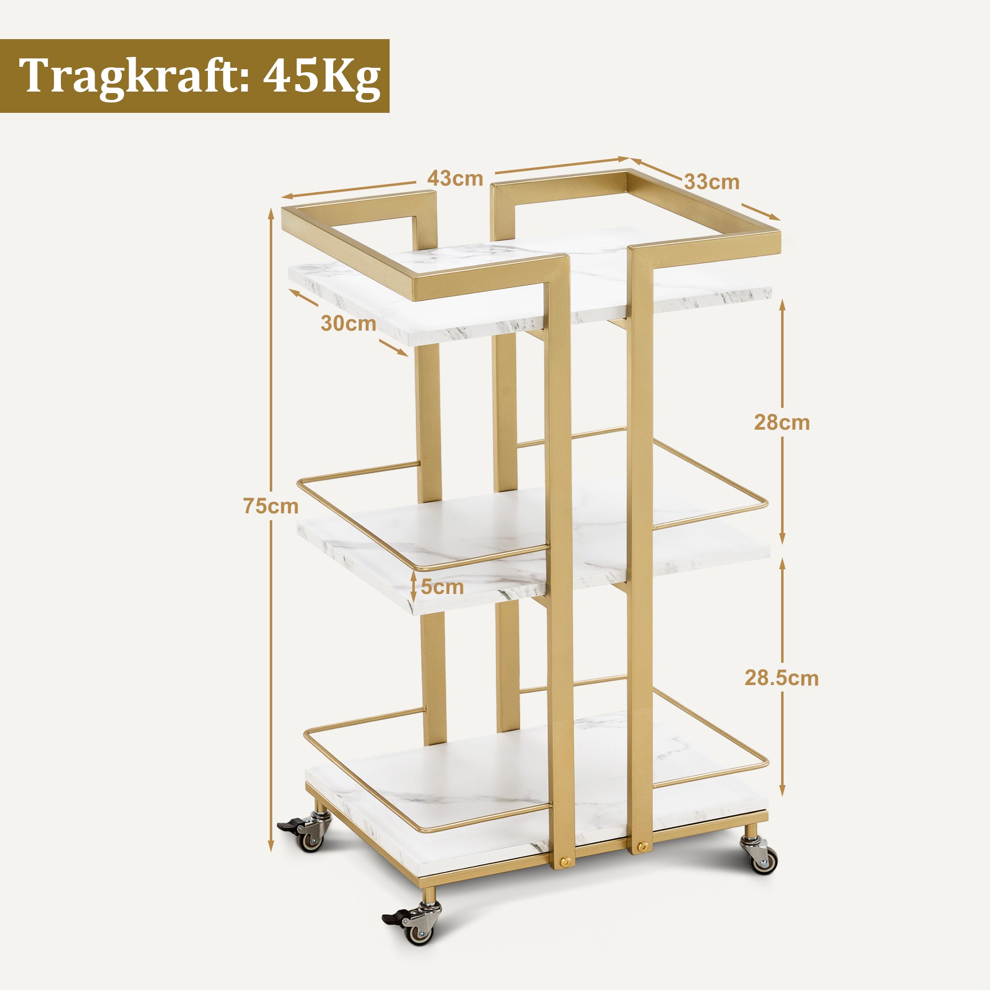 Serveerwagen met wielen, Keukenwagen Barwagen, metalen frame, 3 niveaus – foto 3