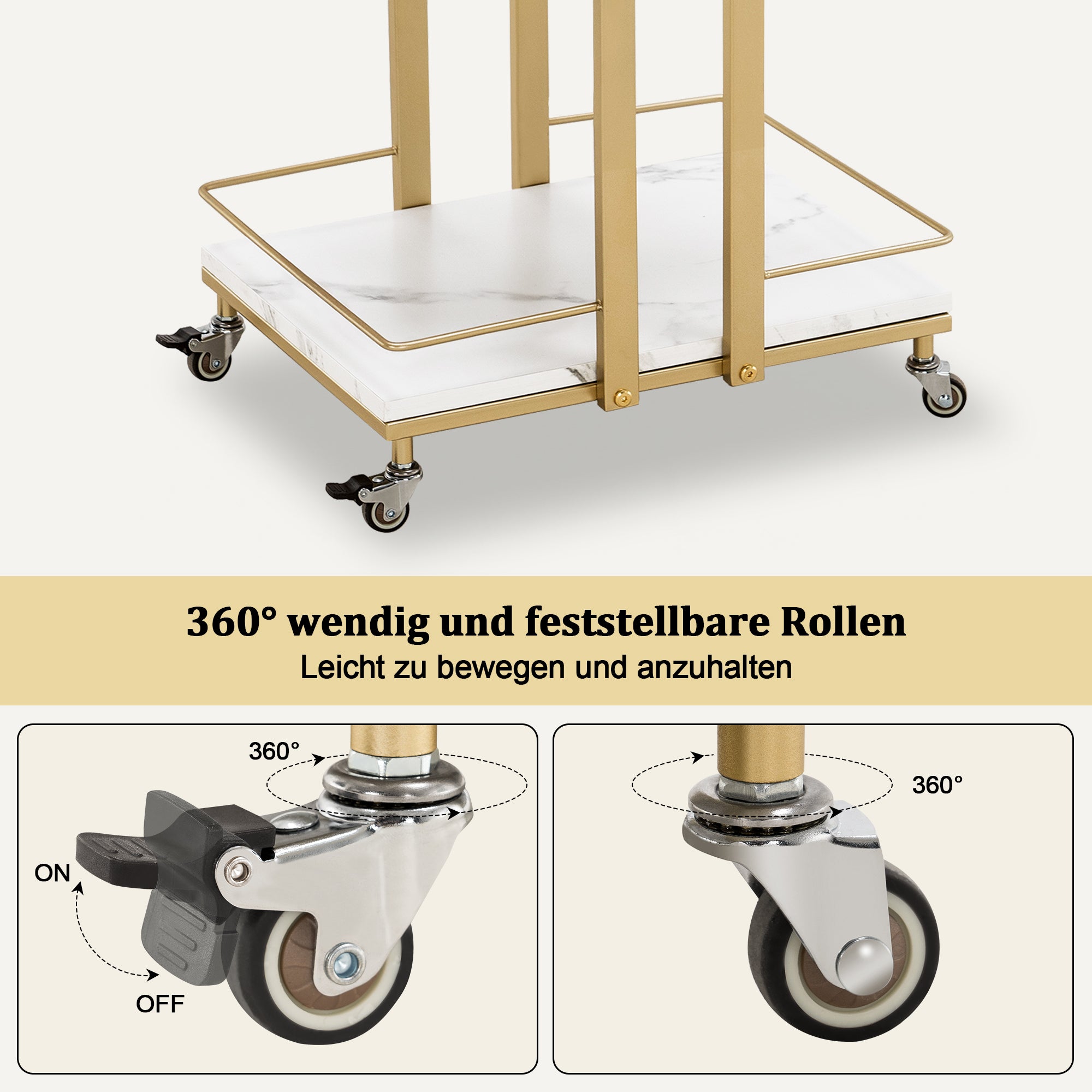 Serveerwagen met wielen, Keukenwagen Barwagen, metalen frame, 3 niveaus – foto 5