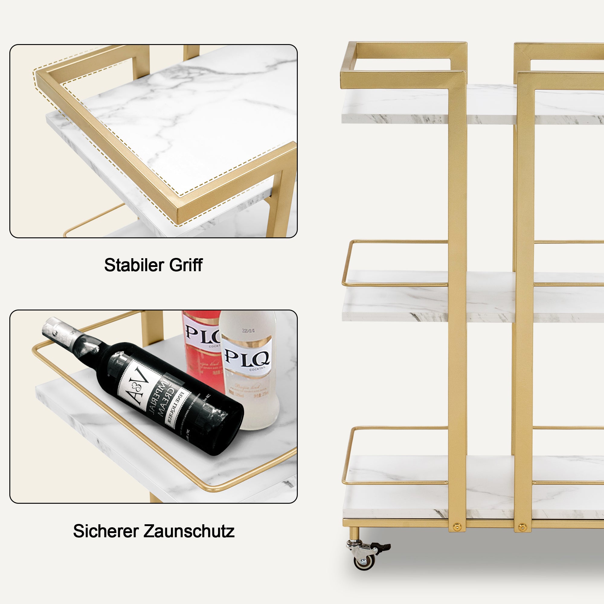 Serveerwagen met wielen, Keukenwagen Barwagen, metalen frame, 3 niveaus – foto 6