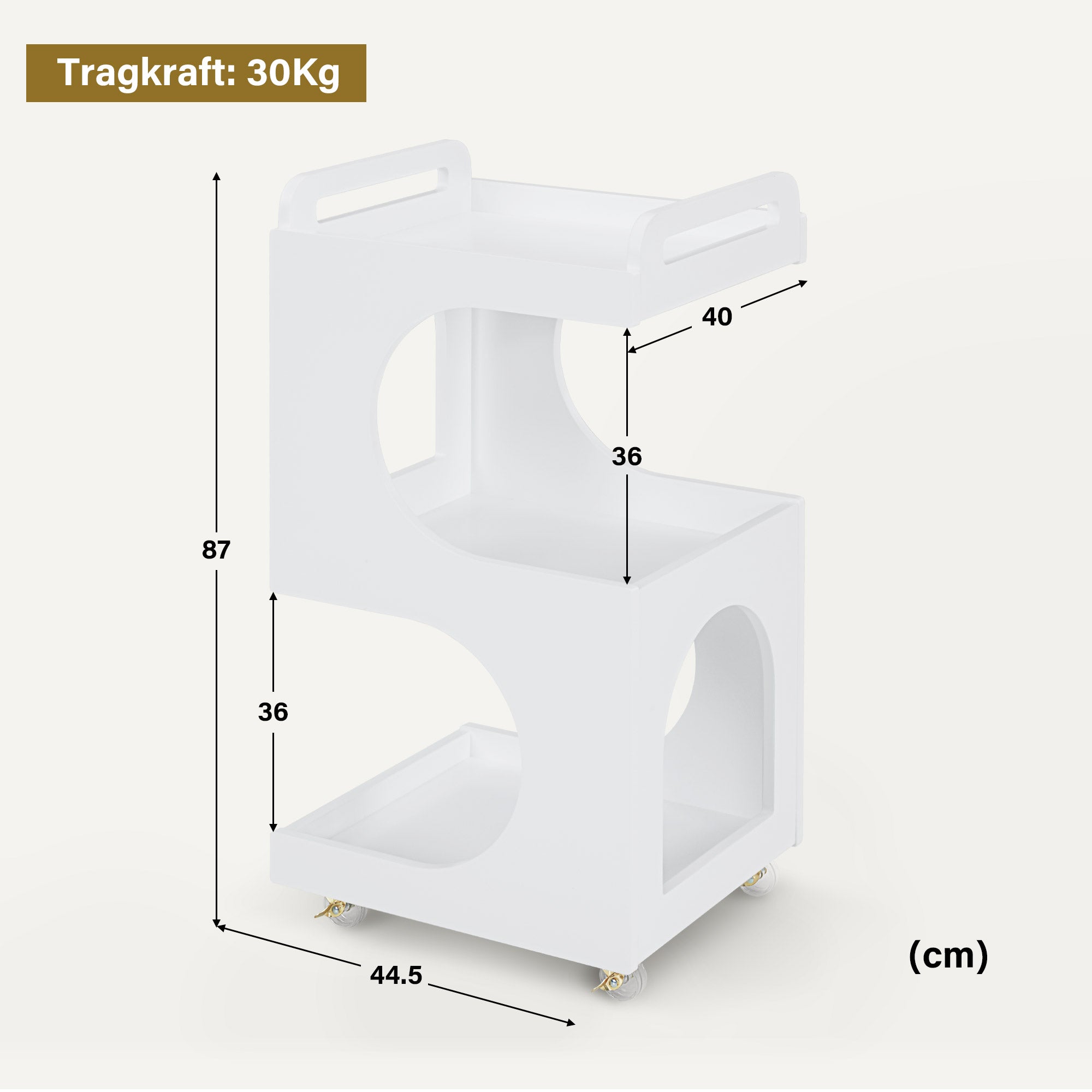 Serveerwagen op wielen, wit, 3 planken, multifunctioneel, 44,5x40x87cm, 0045 – foto 3