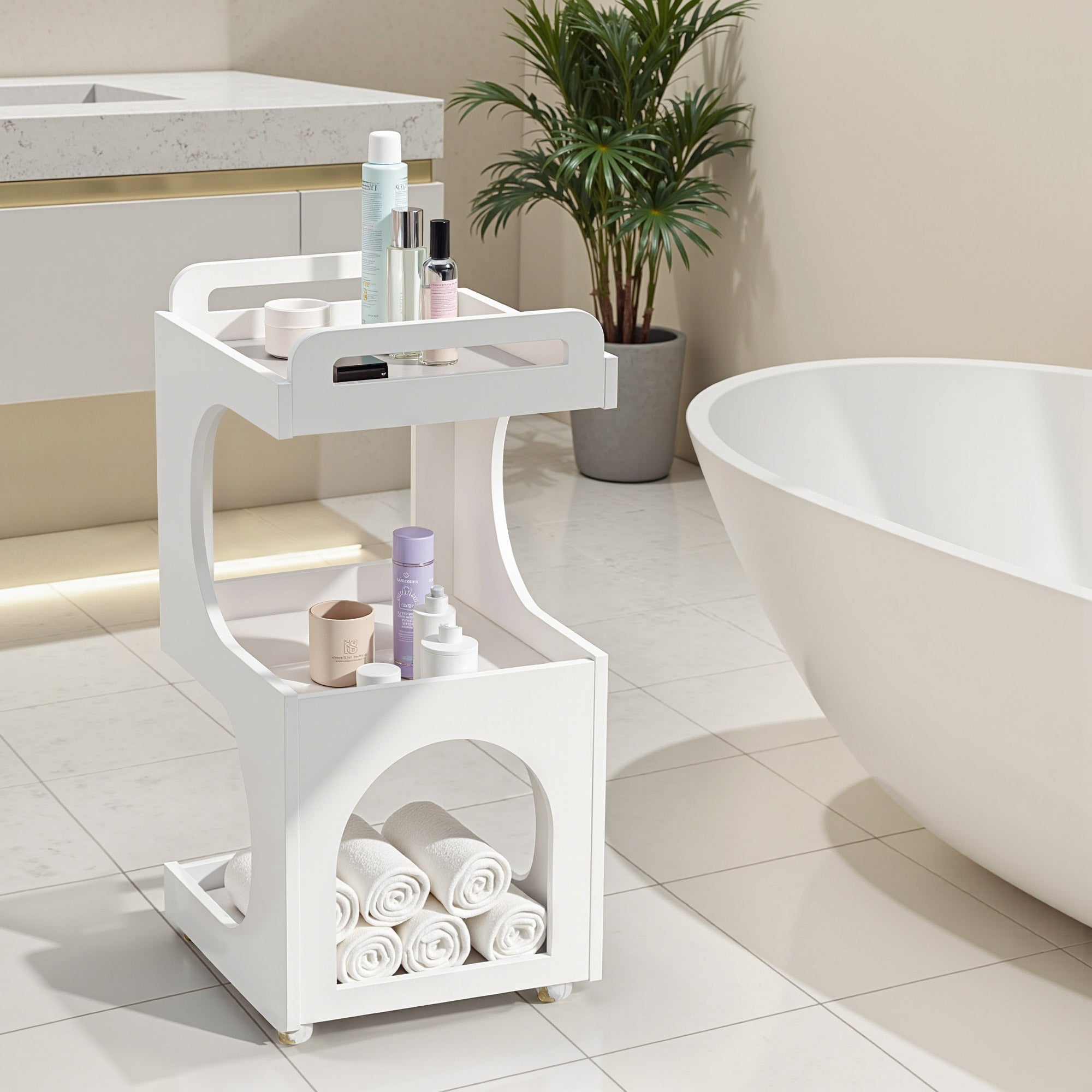 Serveerwagen op wielen, wit, 3 planken, multifunctioneel, 44,5x40x87cm, 0045 – foto 6