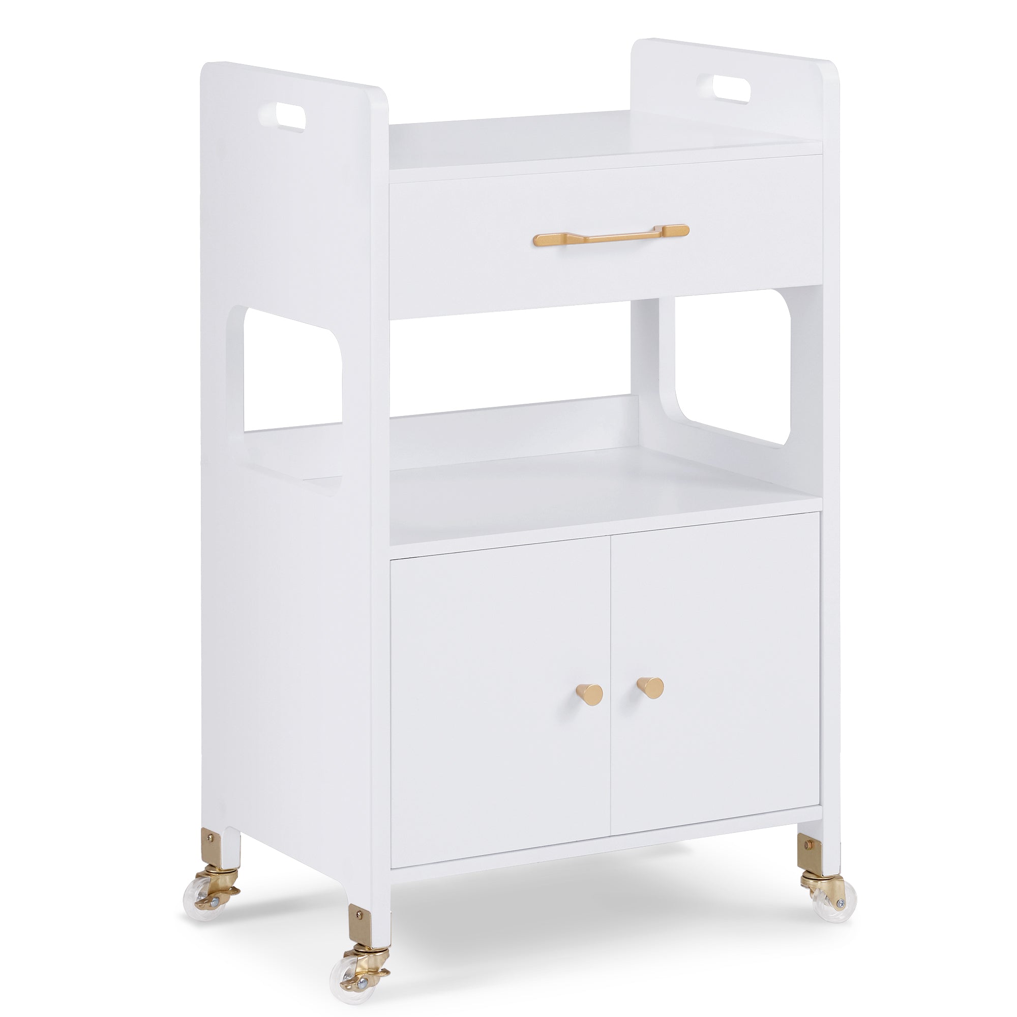 Serveerwagen met wielen & lades, Kapperstrolley Wit, 2 planken, 35x48x80.5cm – foto 1