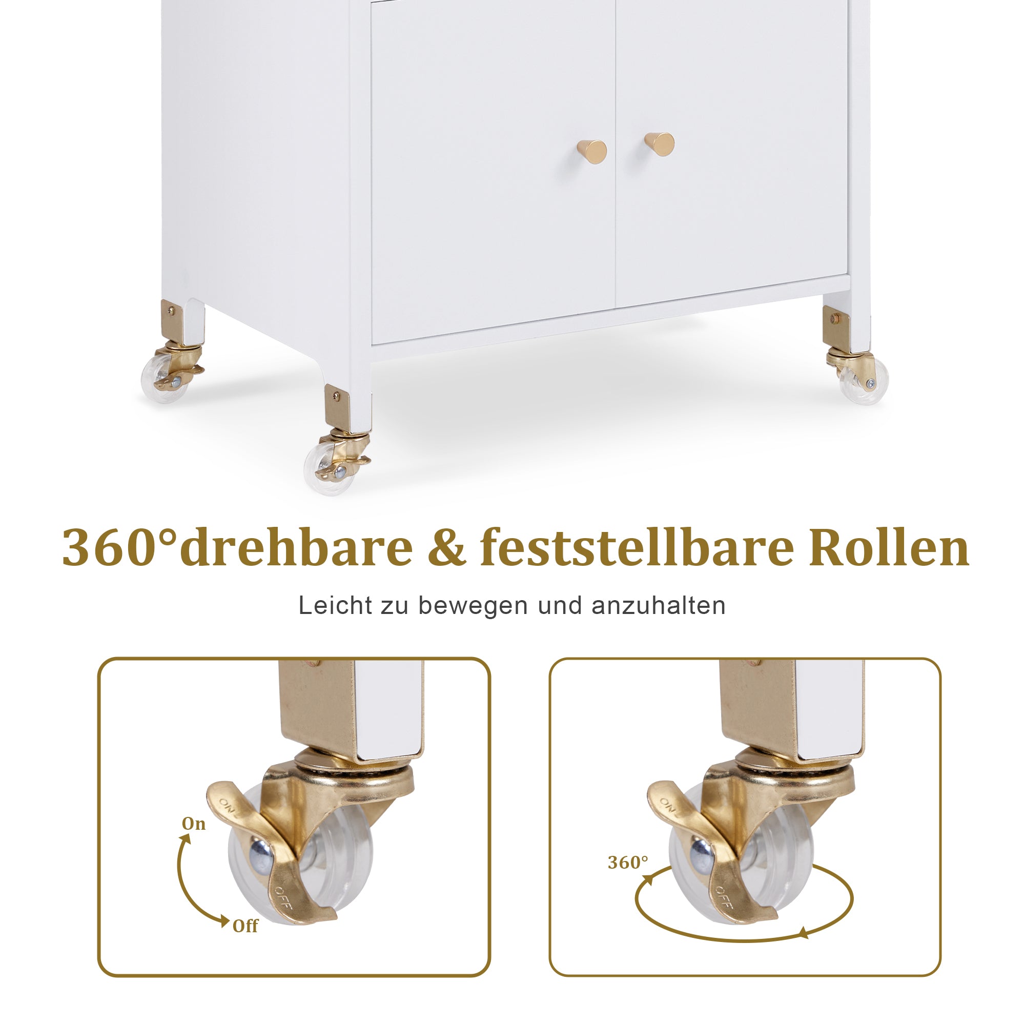 Serveerwagen met wielen & lades, Kapperstrolley Wit, 2 planken, 35x48x80.5cm – foto 6