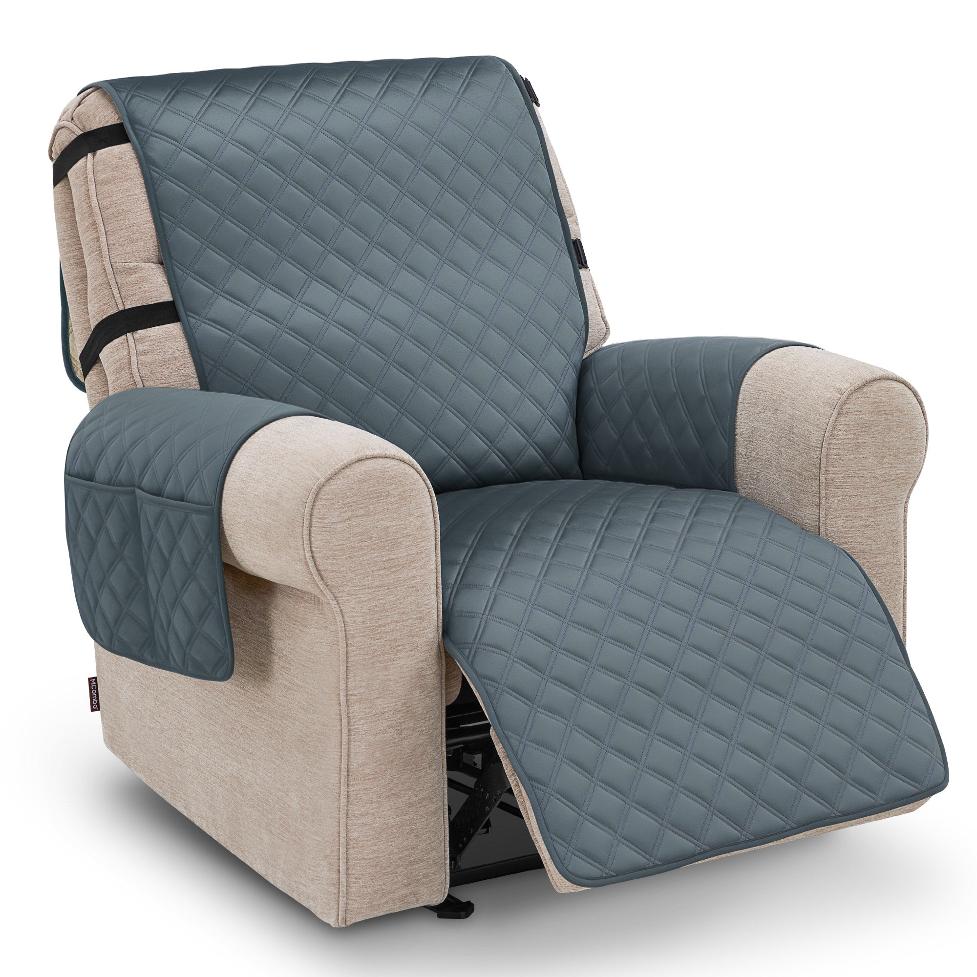 Fauteuilbeschermer voor relaxfauteuil, waterdicht, antislip, met armleuning en zakken (grijs/fluweel) – foto 1