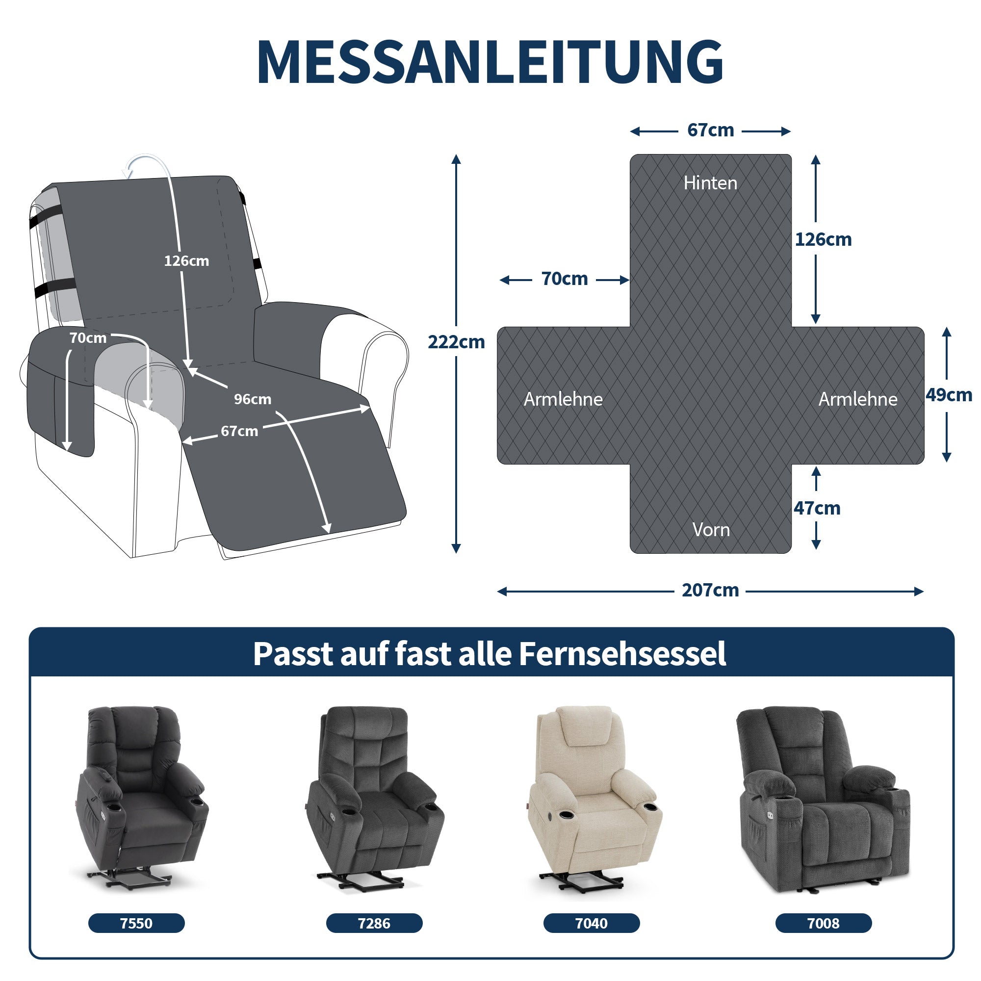 Relaxstoelhoes - waterdicht, antislip & krasbestendig met zakken (donkergrijs) – foto 2