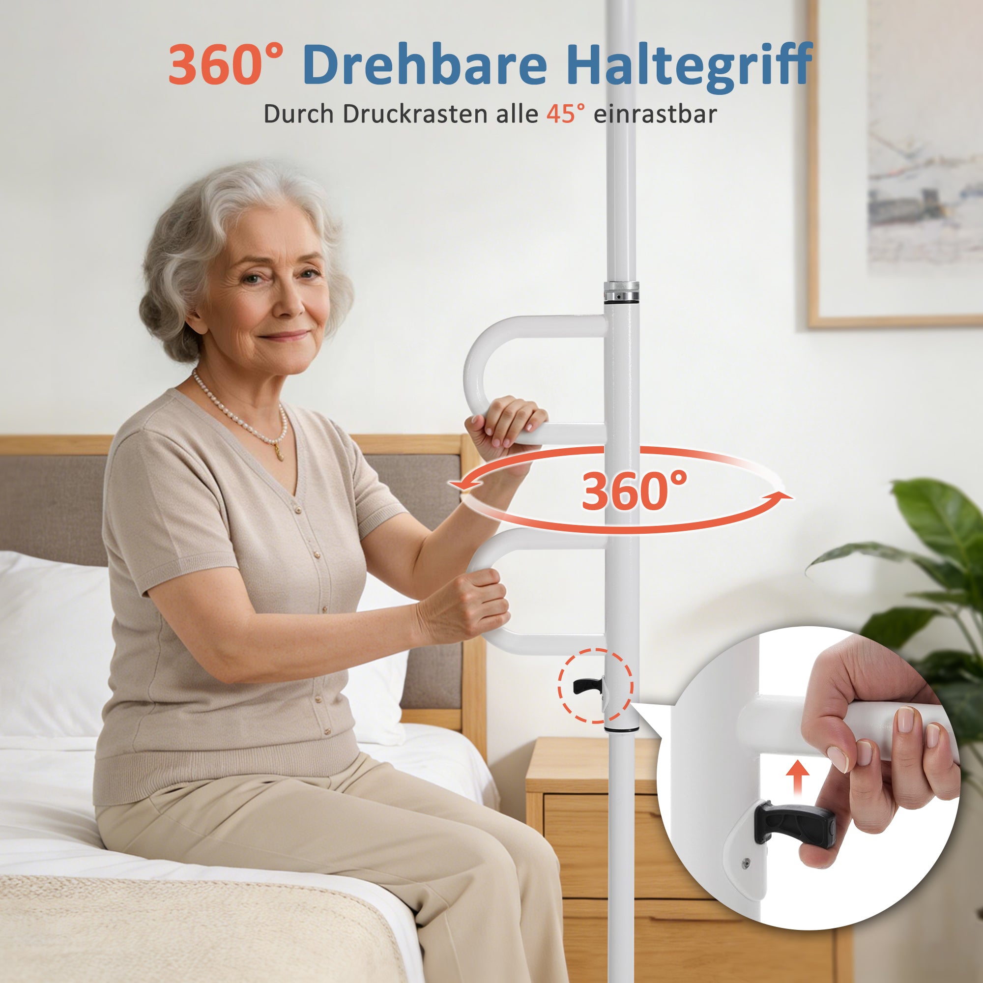 Veiligheidsstang 205-300cm, in hoogte verstelbaar, met 2 draaibare handgrepen (wit) – foto 4