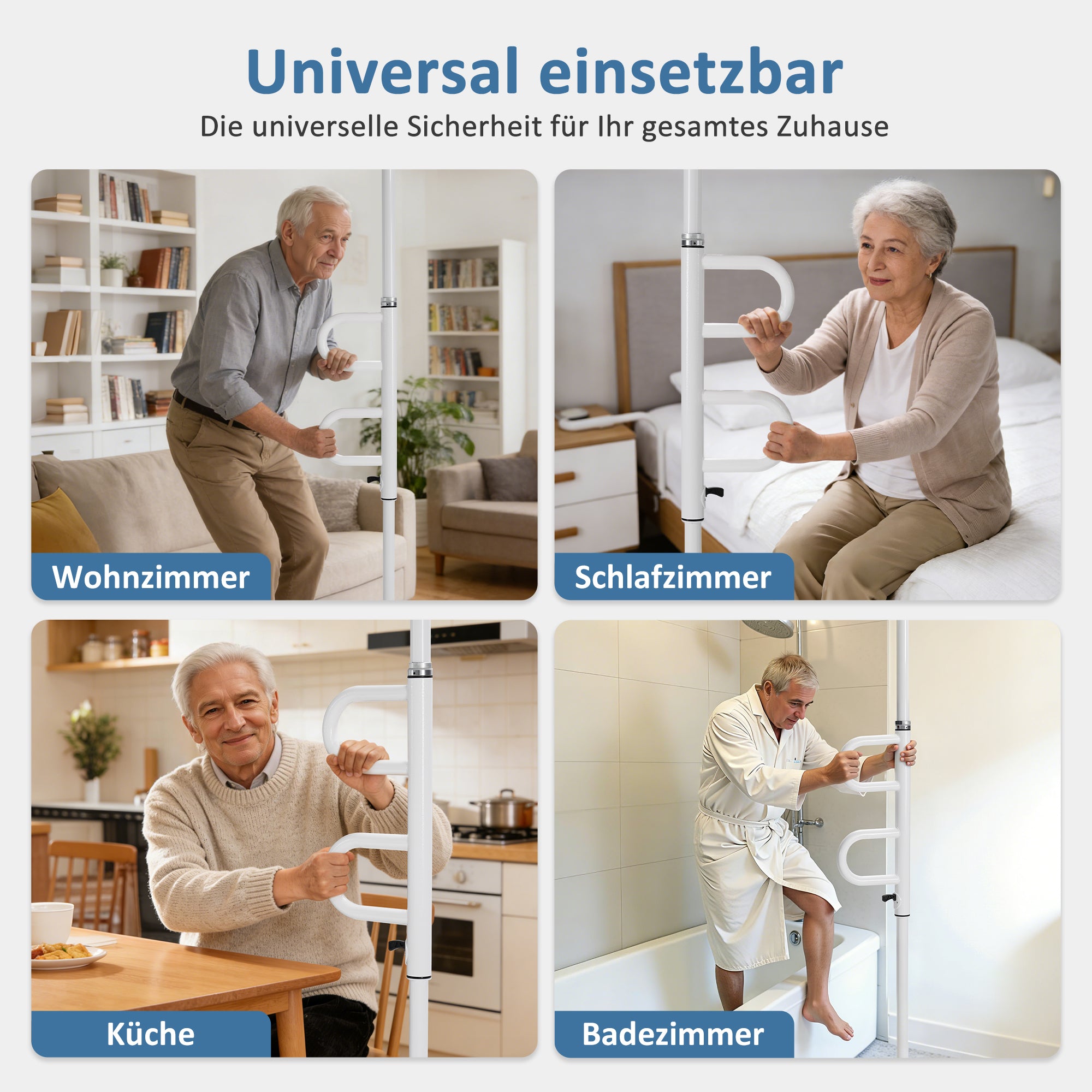 Veiligheidsstang 205-300cm, in hoogte verstelbaar, met 2 draaibare handgrepen (wit) – foto 5