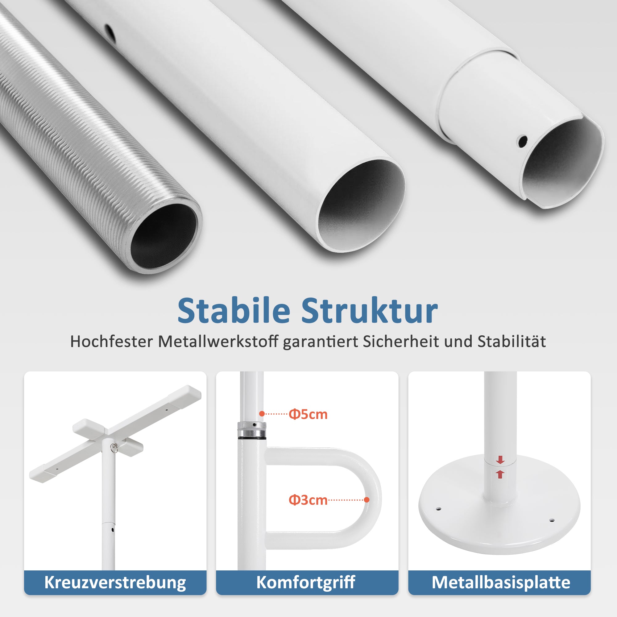 Veiligheidsstang 205-300cm, in hoogte verstelbaar, met 2 draaibare handgrepen (wit) – foto 7