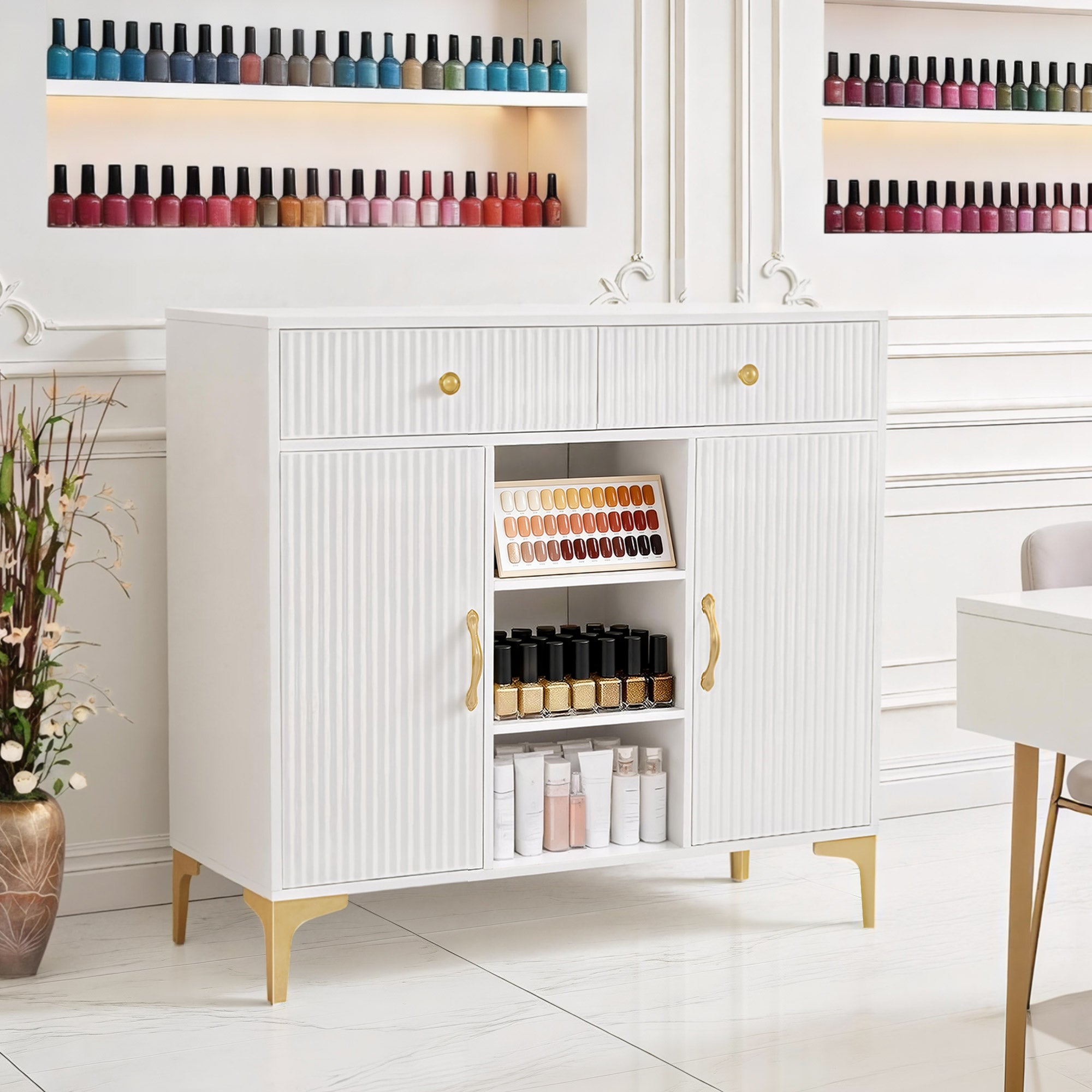 Sideboard met 2 lades, 3 open vakken en 2 verstelbare planken (wit) – foto 2