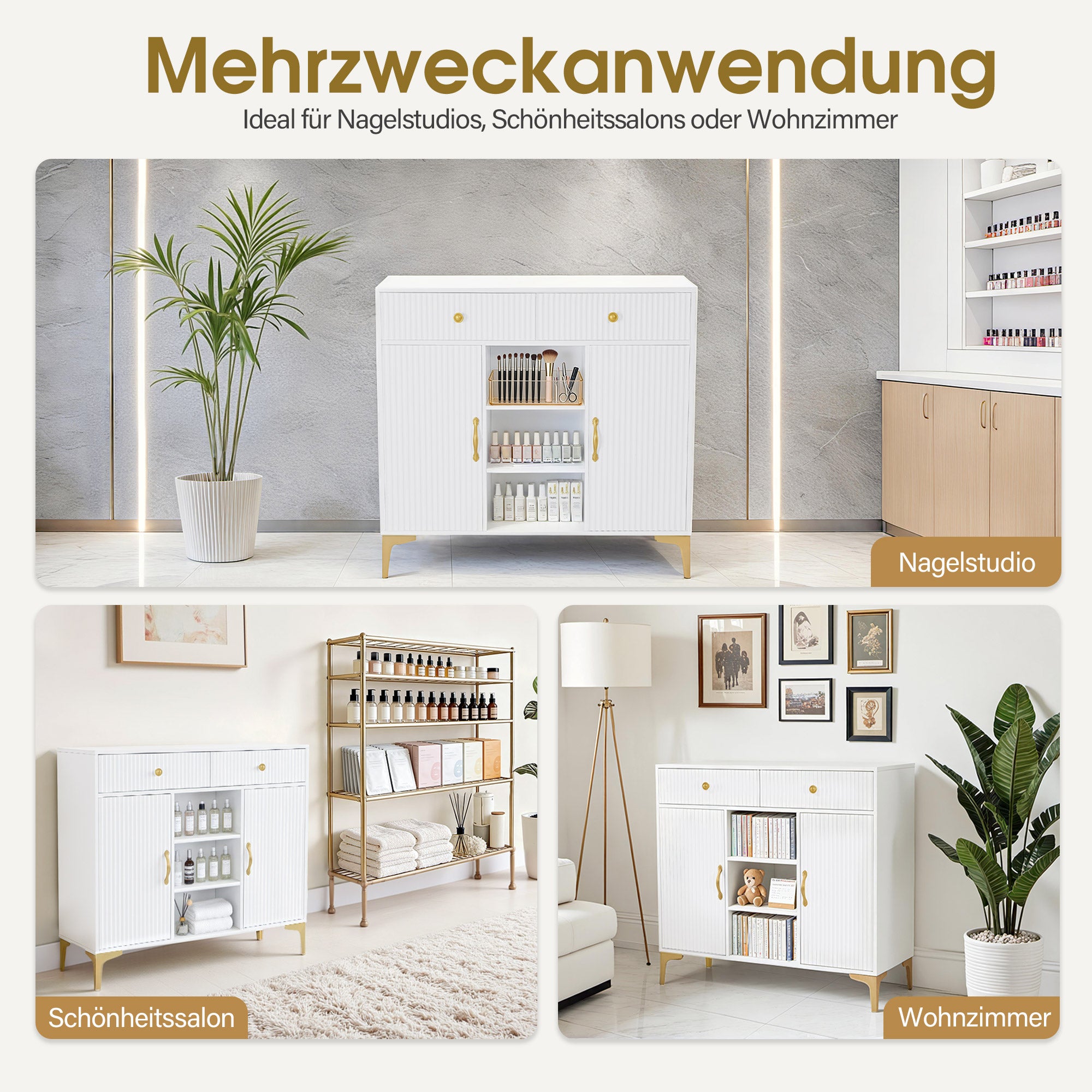 Sideboard met 2 lades, 3 open vakken en 2 verstelbare planken (wit) – foto 6