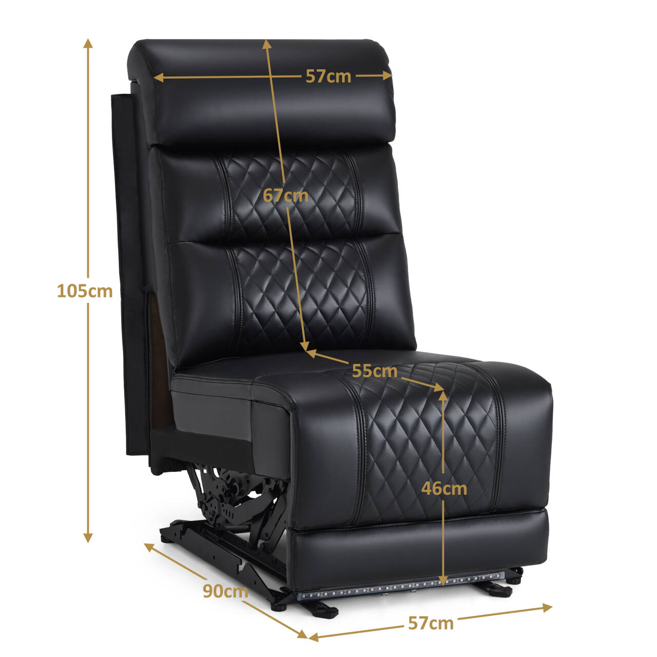 Middenzitting voor 2-zits elektrische relaxfauteuil, verstelbare hoofdsteun (zwart kunstleer) – foto 3