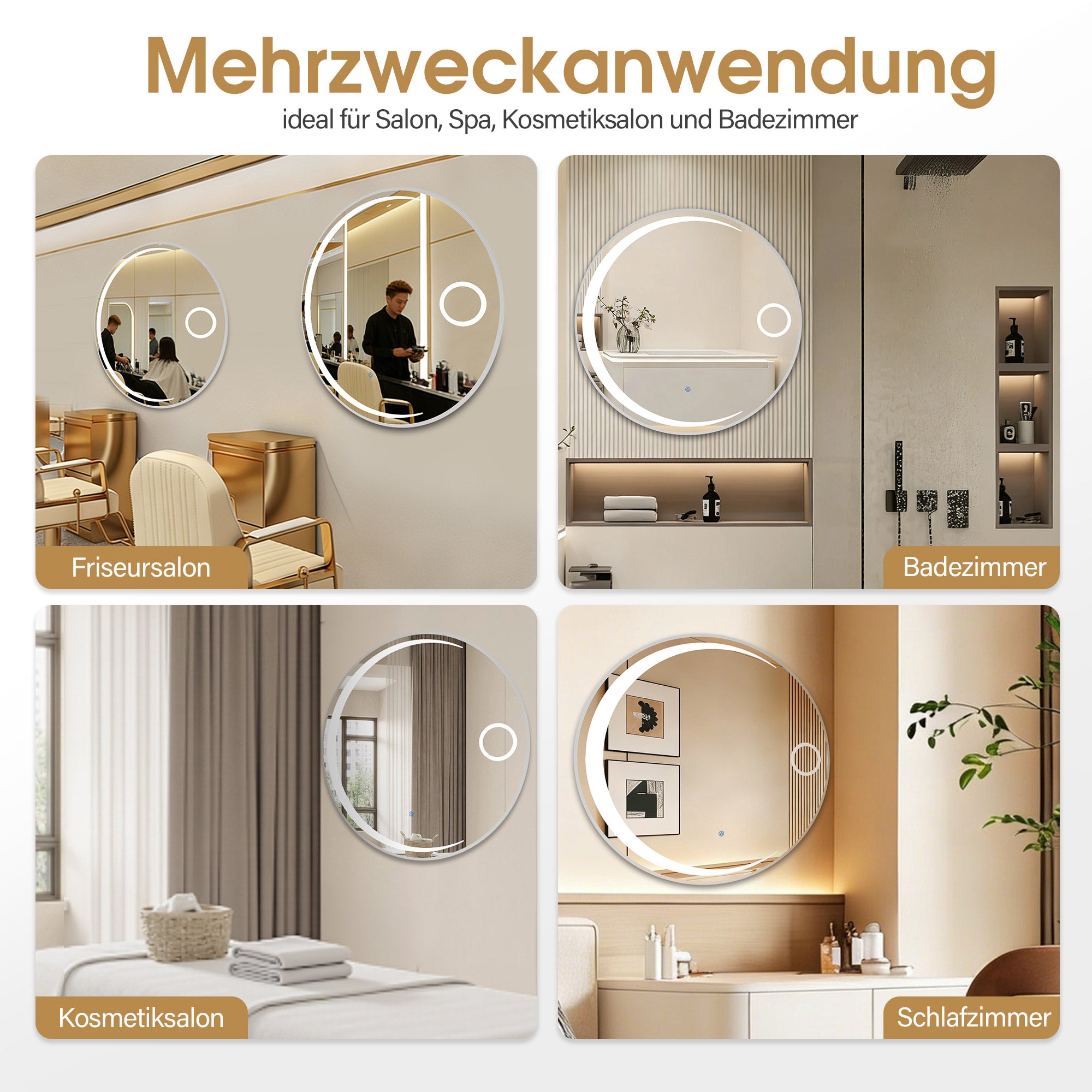 Verlichte Badkamerspiegel, Rond, Aluminium Frame, 3 Lichtkleuren Dimb. J6228 – foto 7