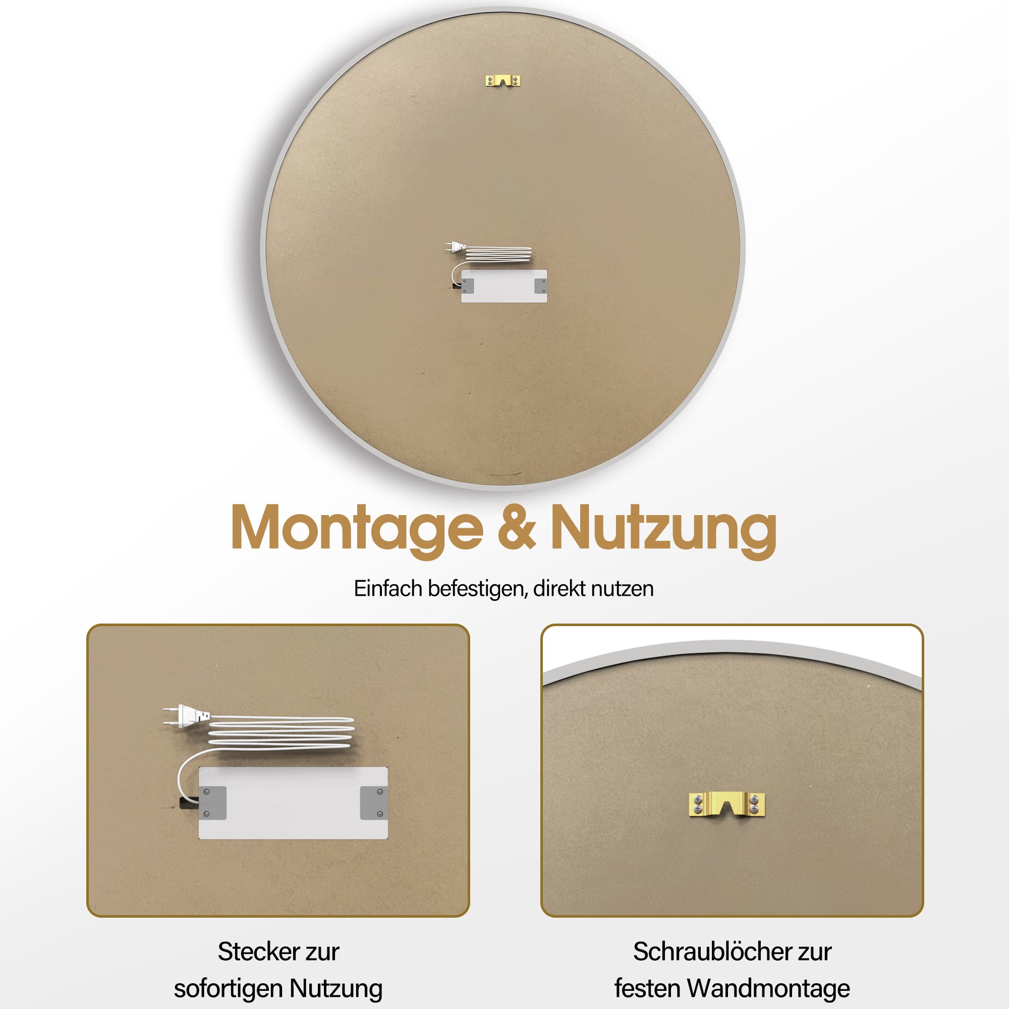 Verlichte Badkamerspiegel, Rond, Aluminium Frame, 3 Lichtkleuren Dimb. J6228 – foto 8