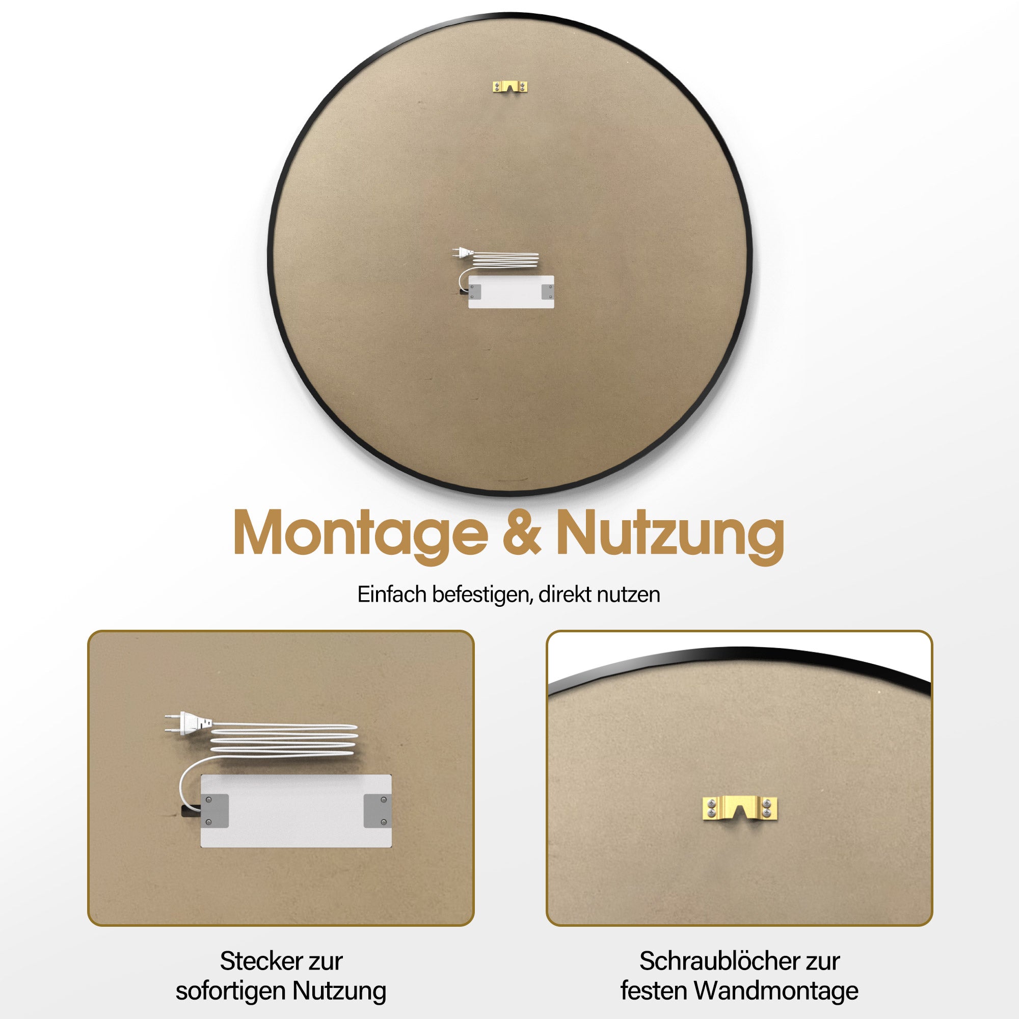 Verlichte Badkamerspiegel, Rond, Aluminium Frame, 3 Lichtkleuren Dimb. J6236 – foto 15