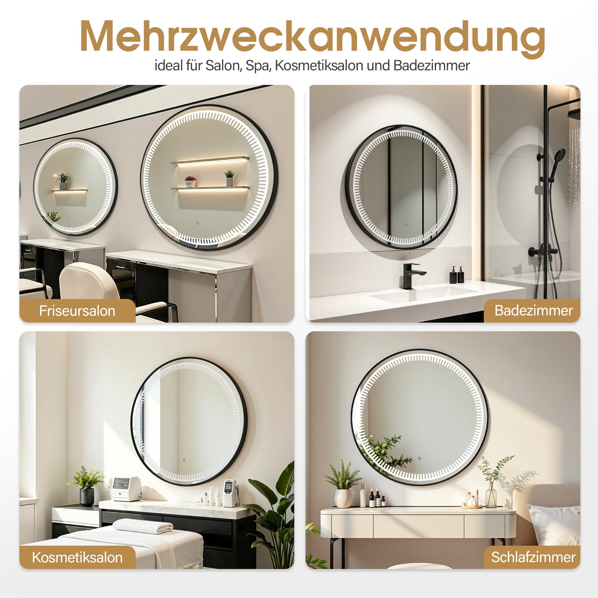 Verlichte Badkamerspiegel, Rond, Aluminium Frame, 3 Lichtkleuren Dimb. J6236 – foto 16