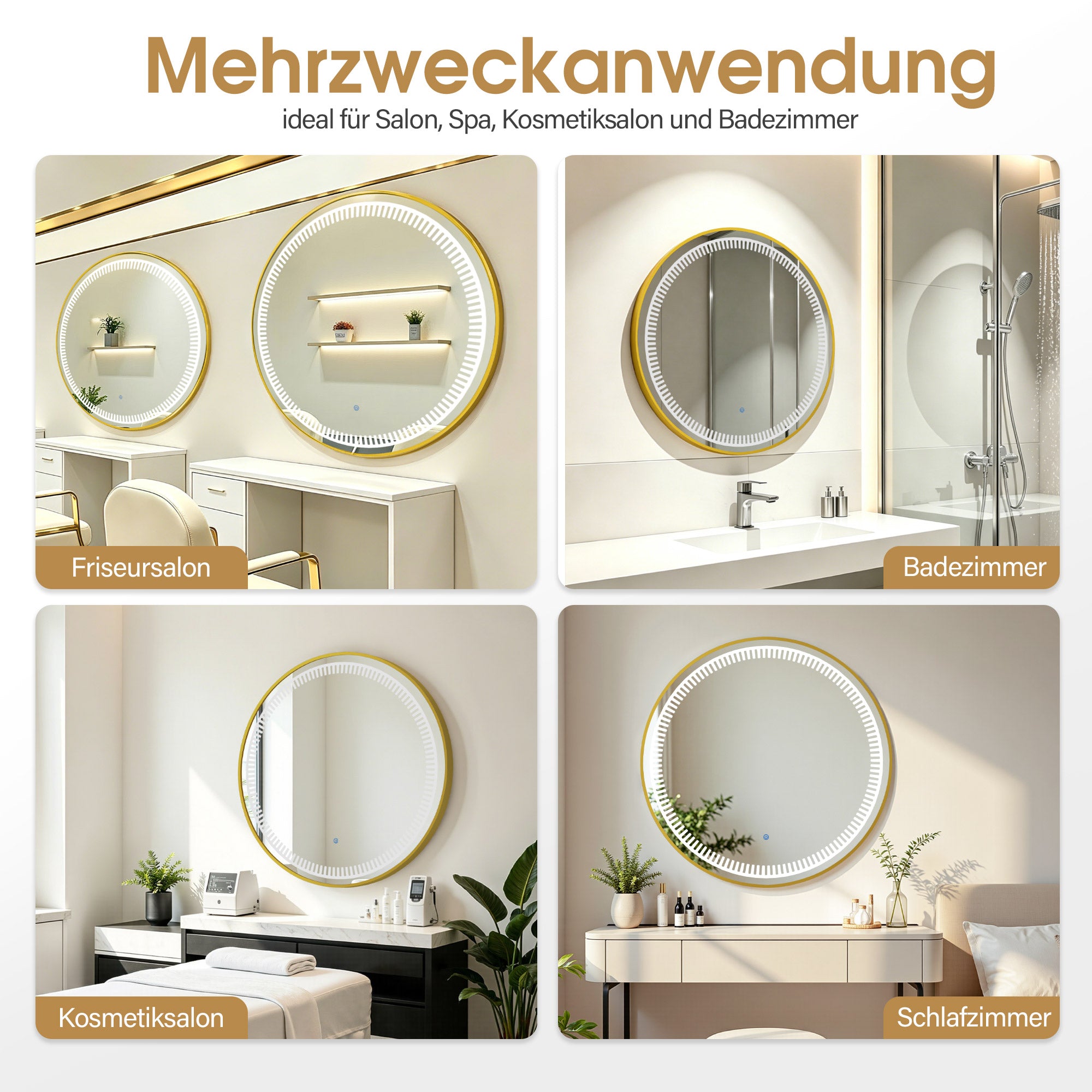 Verlichte Badkamerspiegel, Rond, Aluminium Frame, 3 Lichtkleuren Dimb. J6236 – foto 8