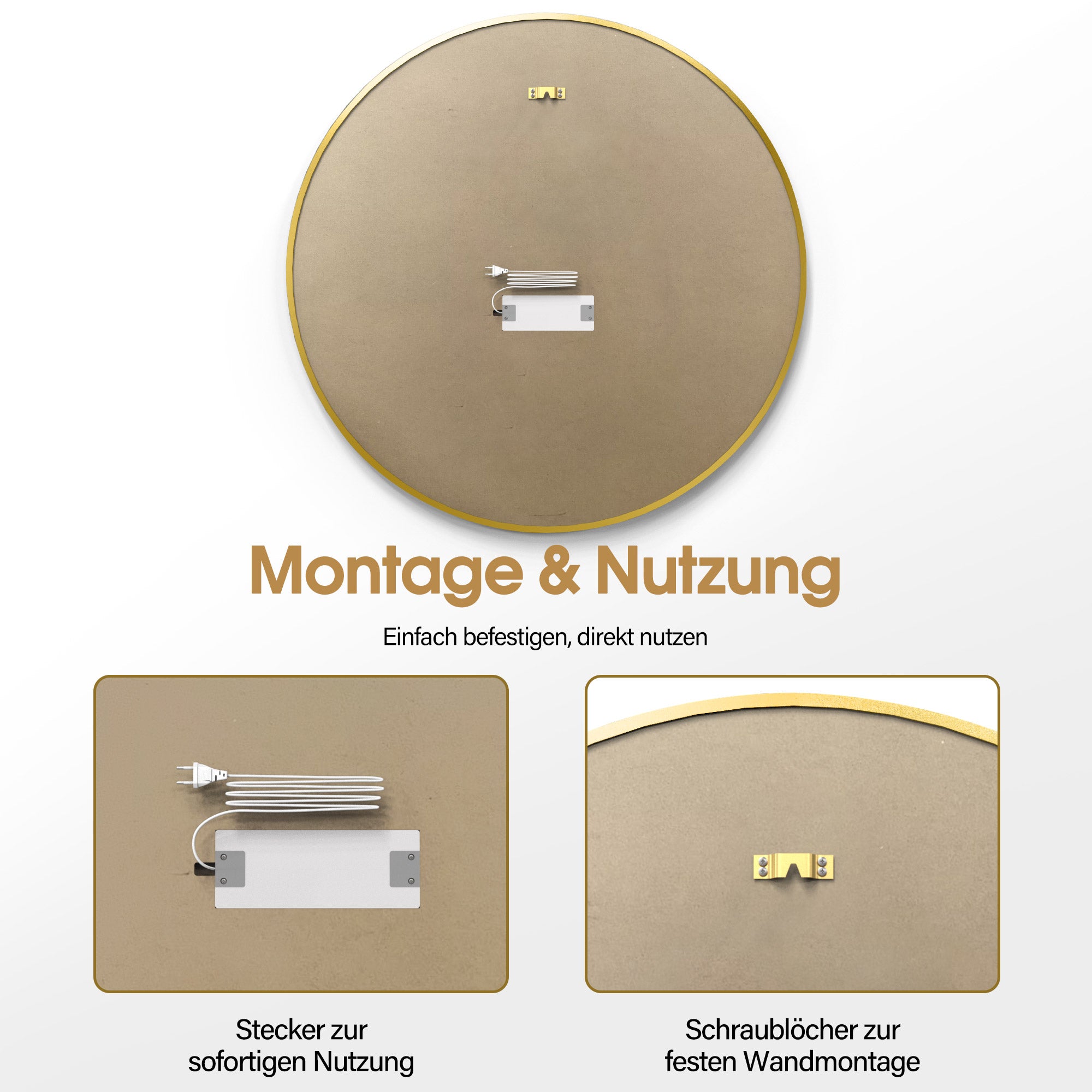 Verlichte Badkamerspiegel, Rond, Aluminium Frame, 3 Lichtkleuren Dimb. J6236 – foto 9