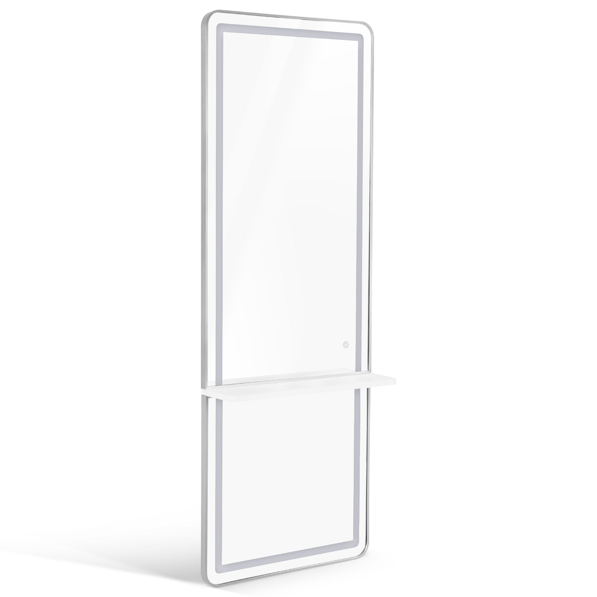 Wandspiegel met LED Verlichting, Aluminium Frame, Lange Spiegel met Plank, Touch-Schakelaar, 3 Dimbare Lichtkleuren, 17x65x177 cm – foto 18
